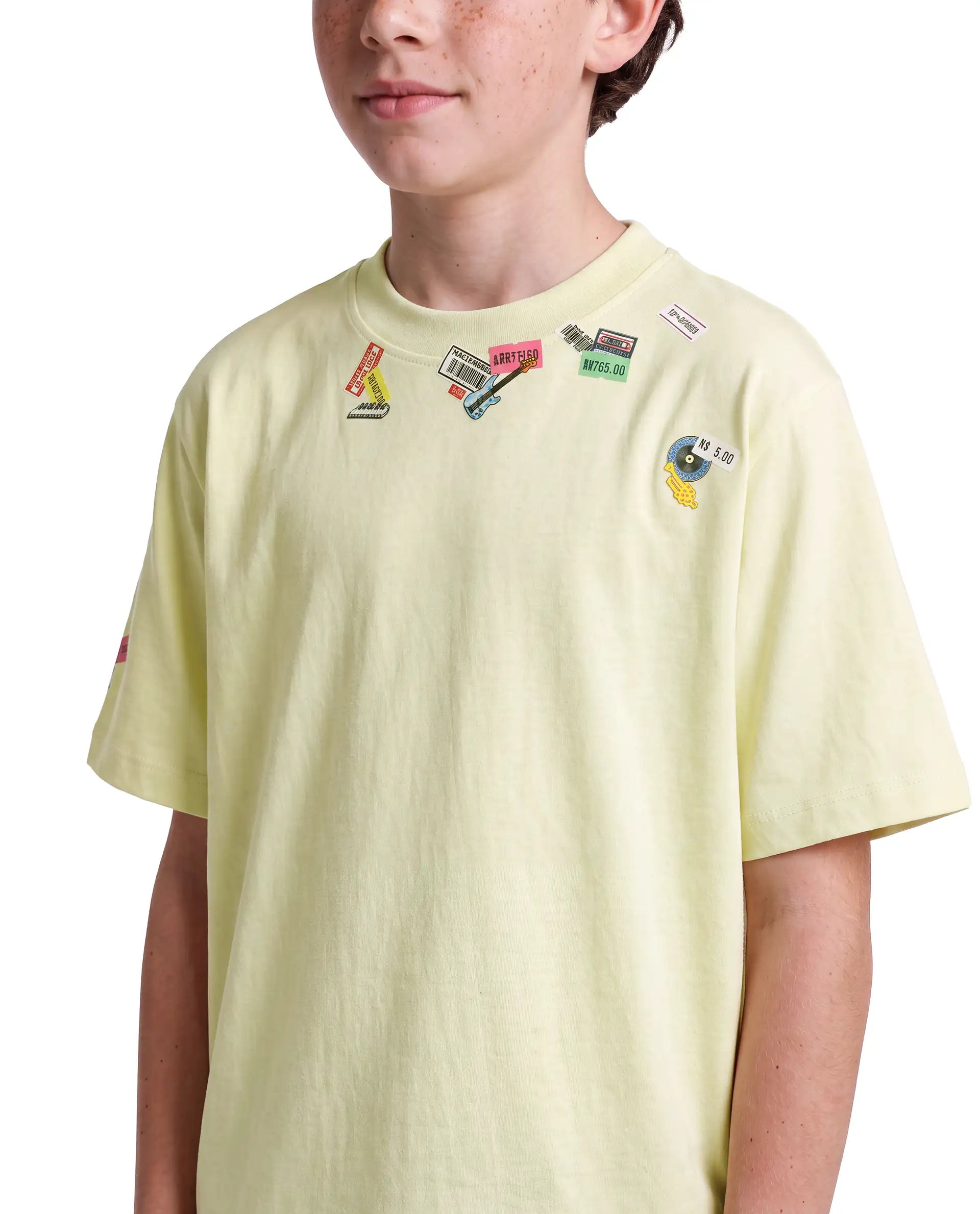 Rare Ones Kids Stilo Fluorescent Yellow Cotton Fabric Pull-On Regular Fit Printed T-Shirt