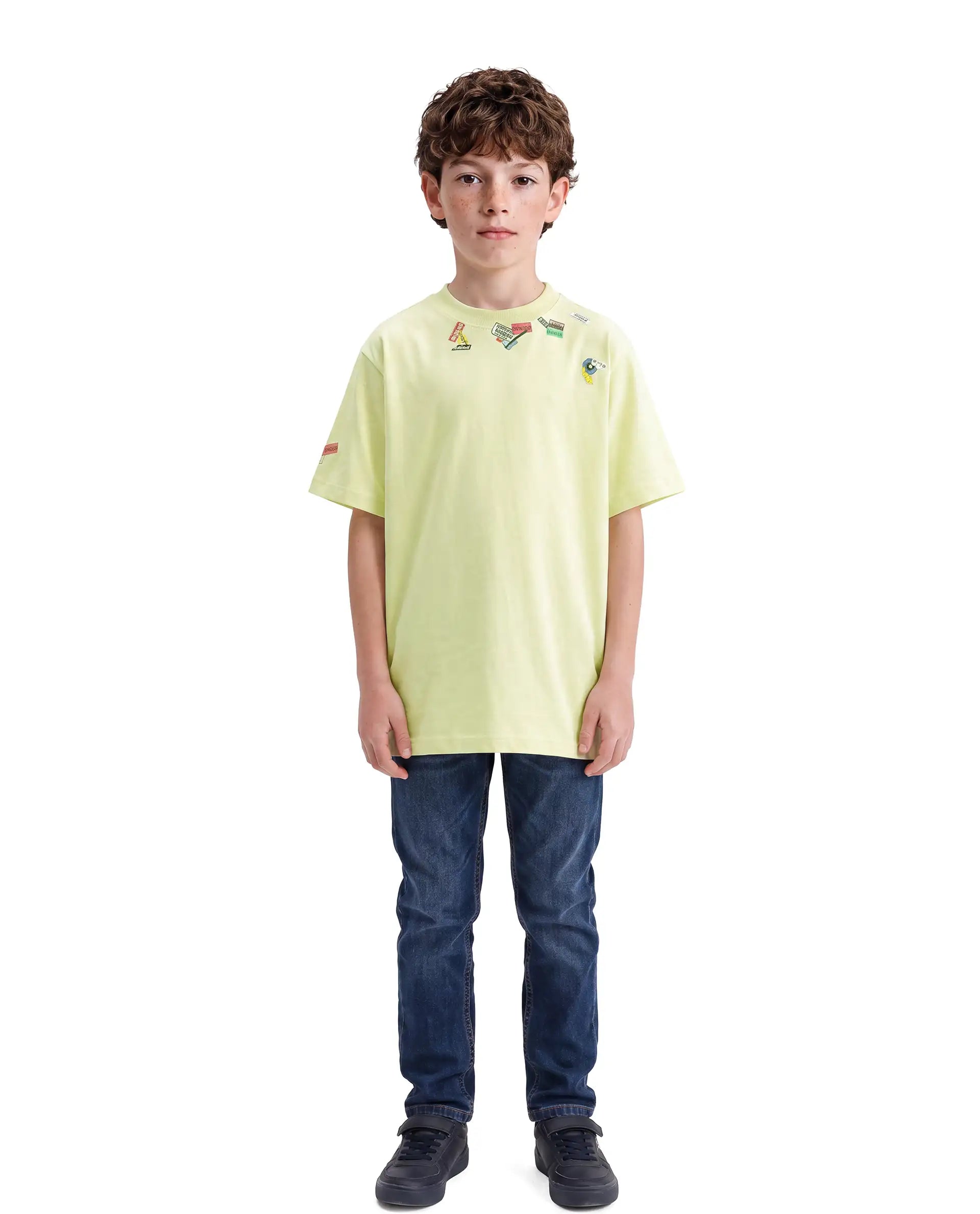 Rare Ones Kids Stilo Fluorescent Yellow Cotton Fabric Pull-On Regular Fit Printed T-Shirt