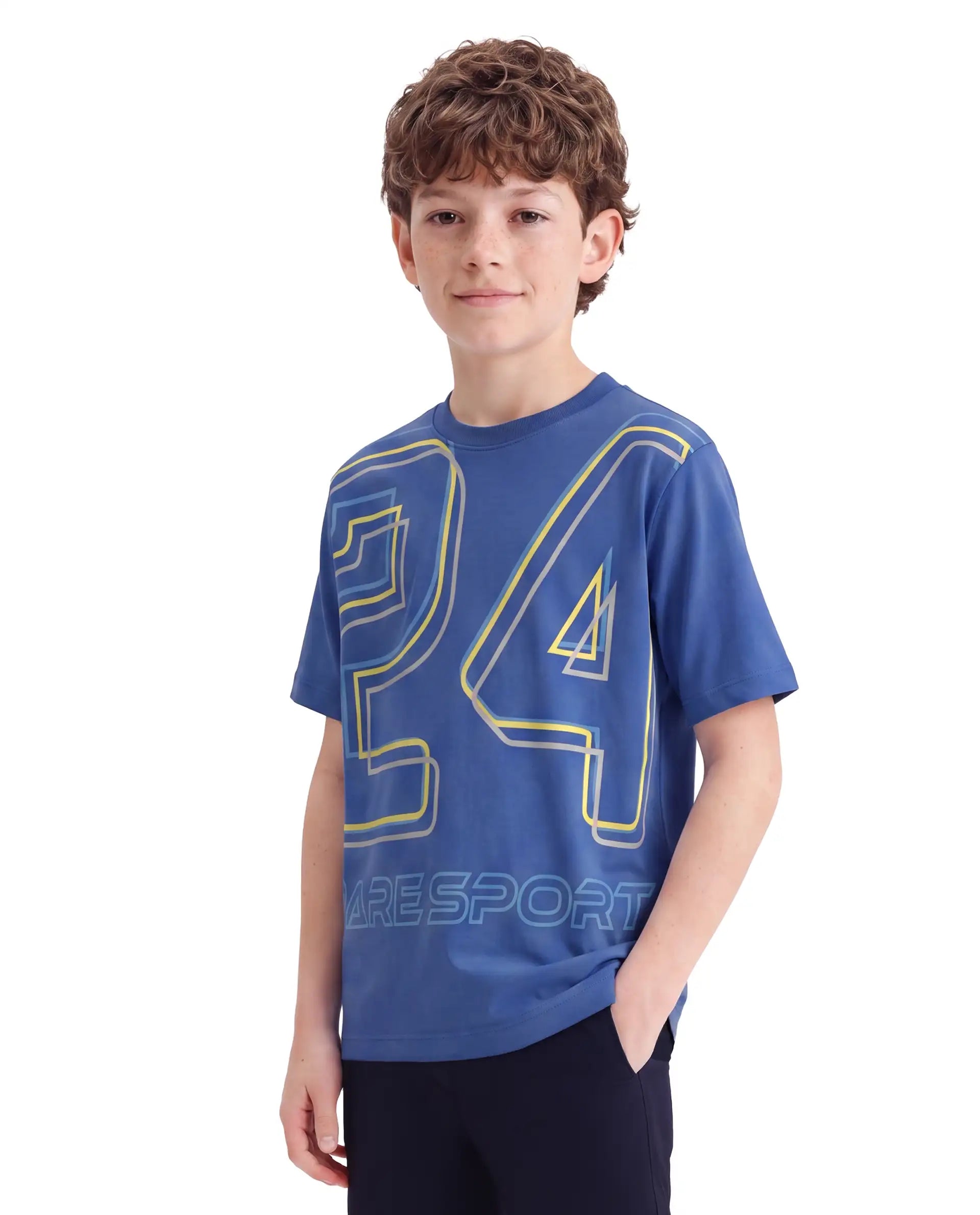 Rare Ones Kids Svant Blue Cotton Fabric Pull-On Regular Fit Graphic Print T-Shirt