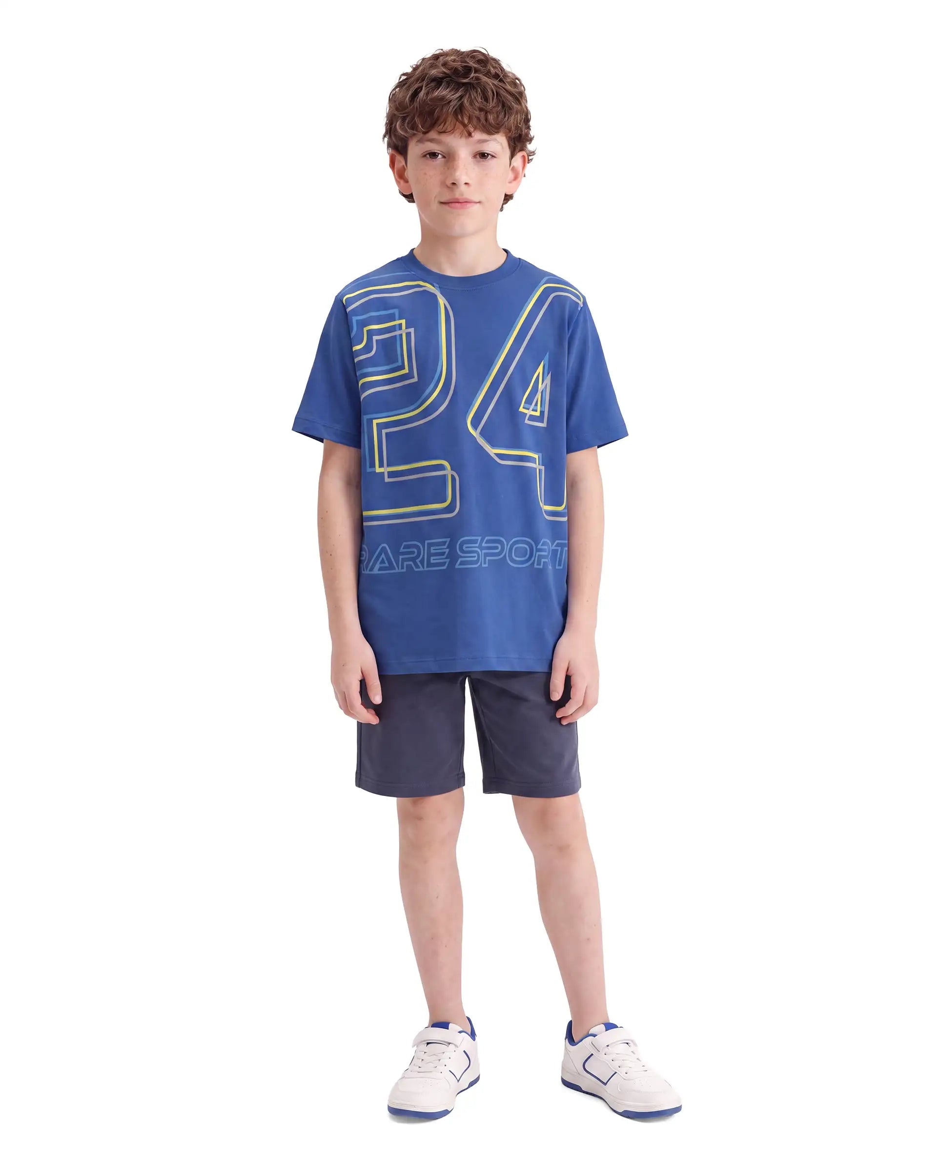 Rare Ones Kids Svant Blue Cotton Fabric Pull-On Regular Fit Graphic Print T-Shirt