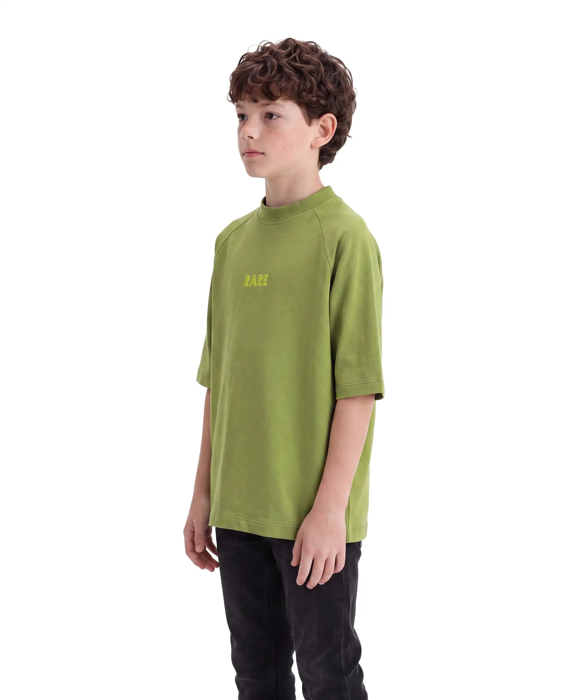 Rare Ones Kids Travis Light Olive Cotton Fabric Pull-On Oversized Fit Graphic Print T-Shirt