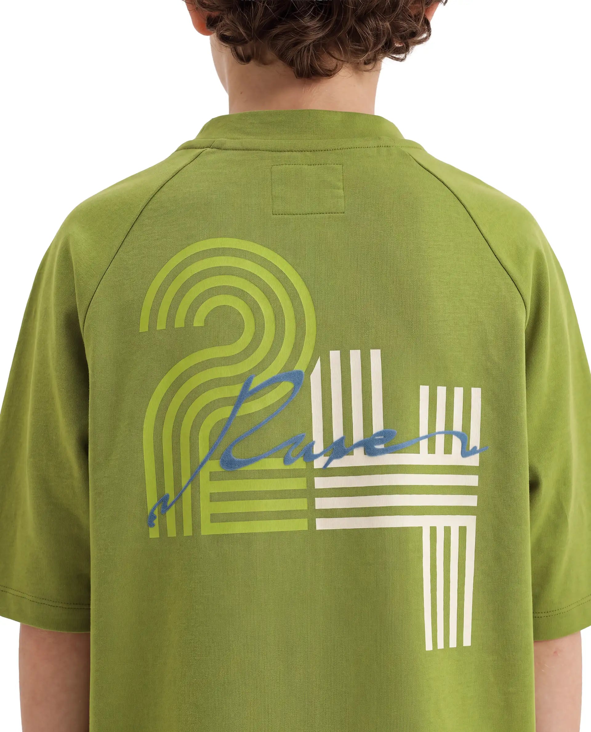Rare Ones Kids Travis Light Olive Cotton Fabric Pull-On Oversized Fit Graphic Print T-Shirt