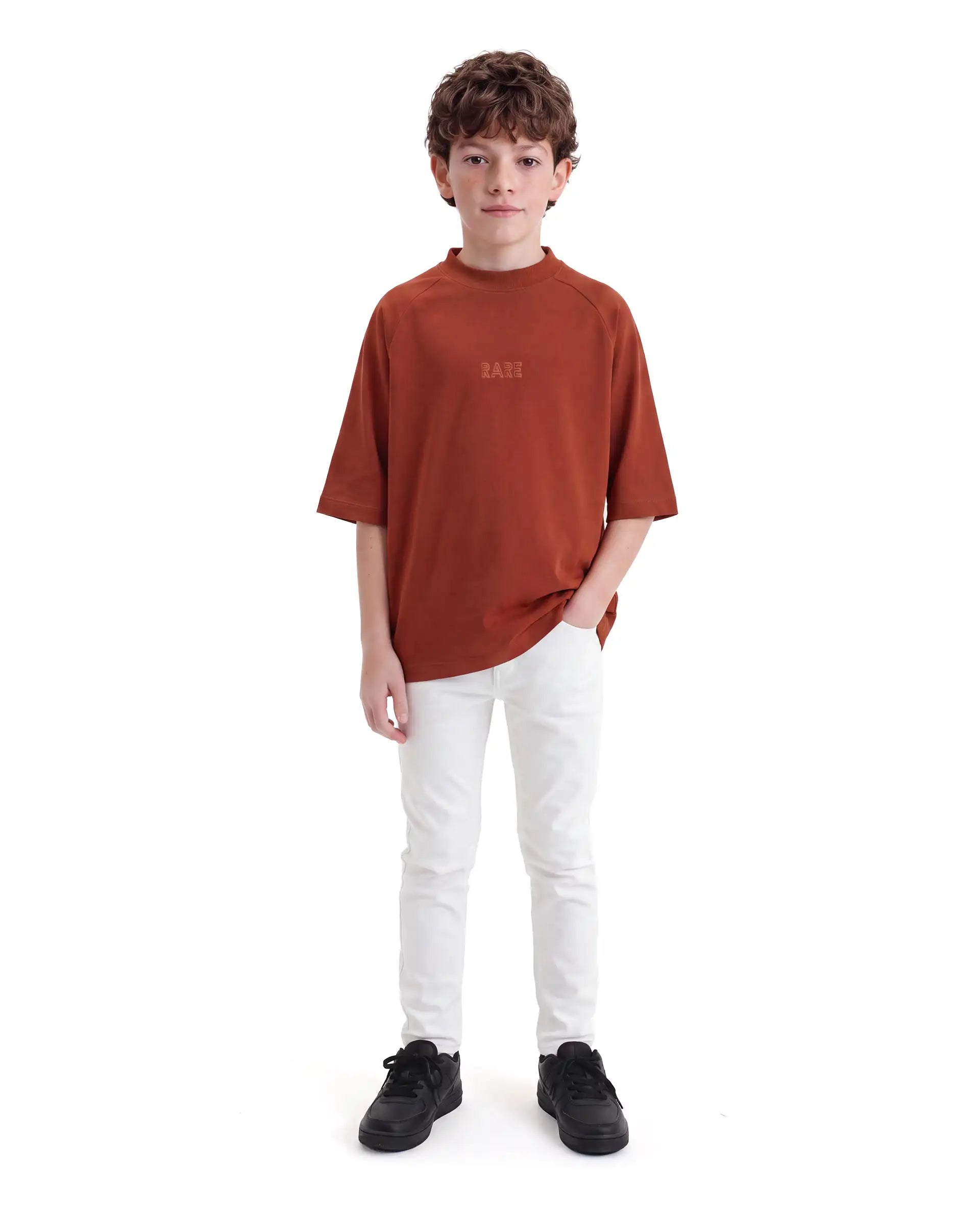 Rare Ones Kids Travis Rust Cotton Fabric Pull-On Oversized Fit Graphic Print T-Shirt