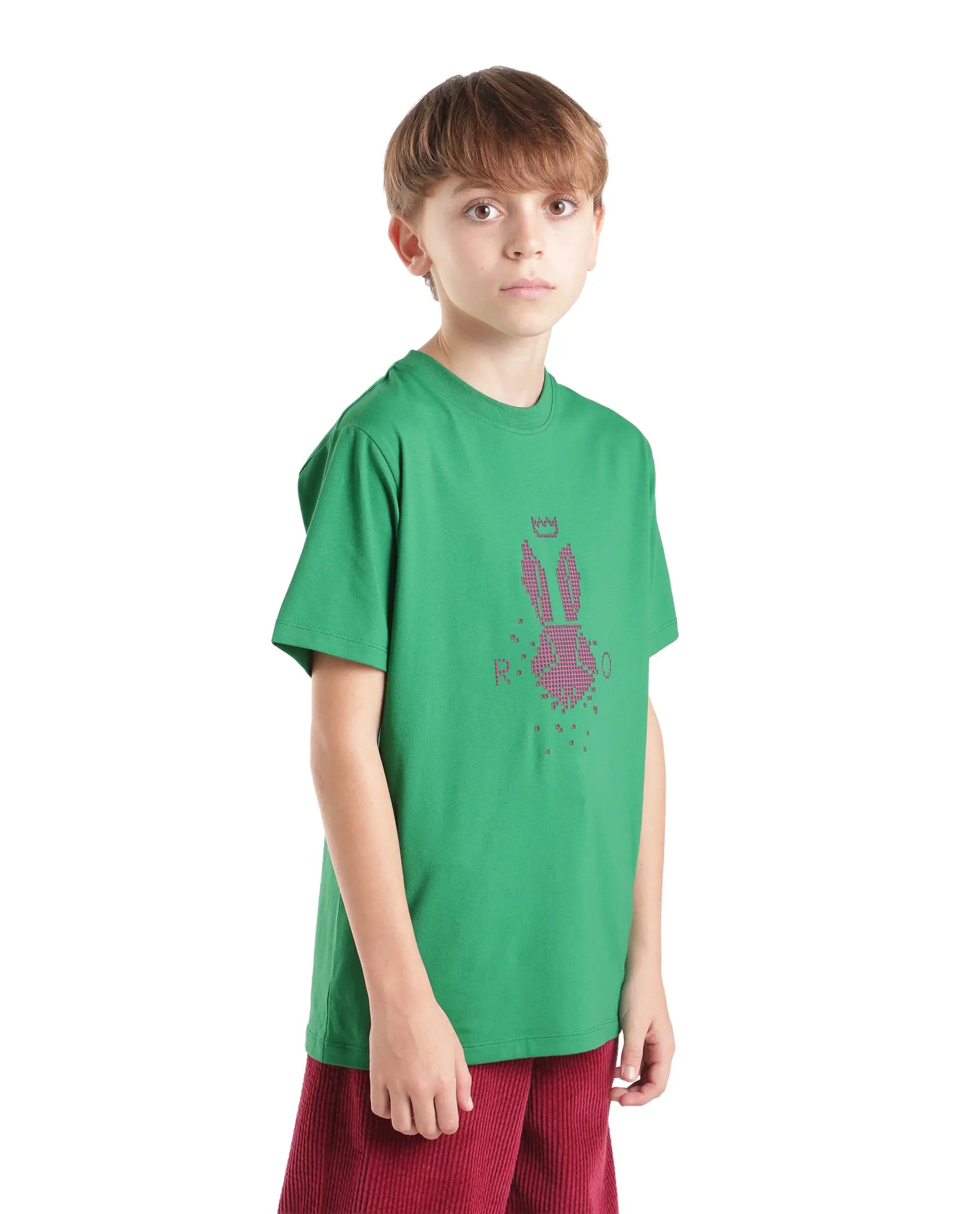 Rare Ones Kids Walko Green Cotton Blend Fabric Pull-On Regular Fit Graphic Print T-Shirt