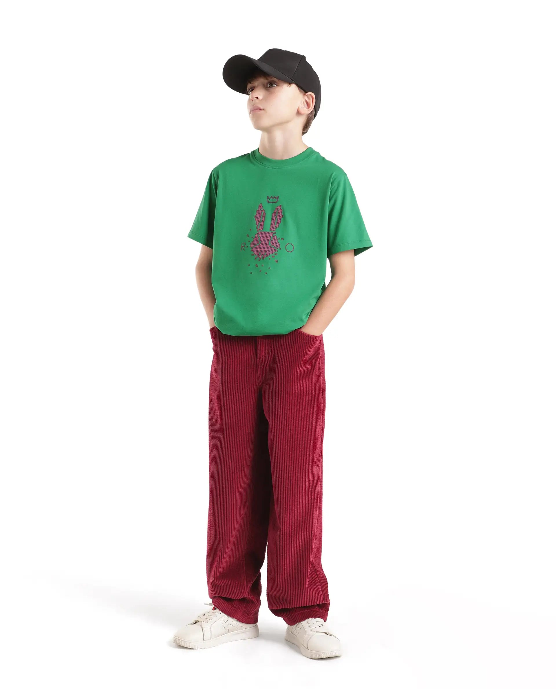 Rare Ones Kids Walko Green Cotton Blend Fabric Pull-On Regular Fit Graphic Print T-Shirt