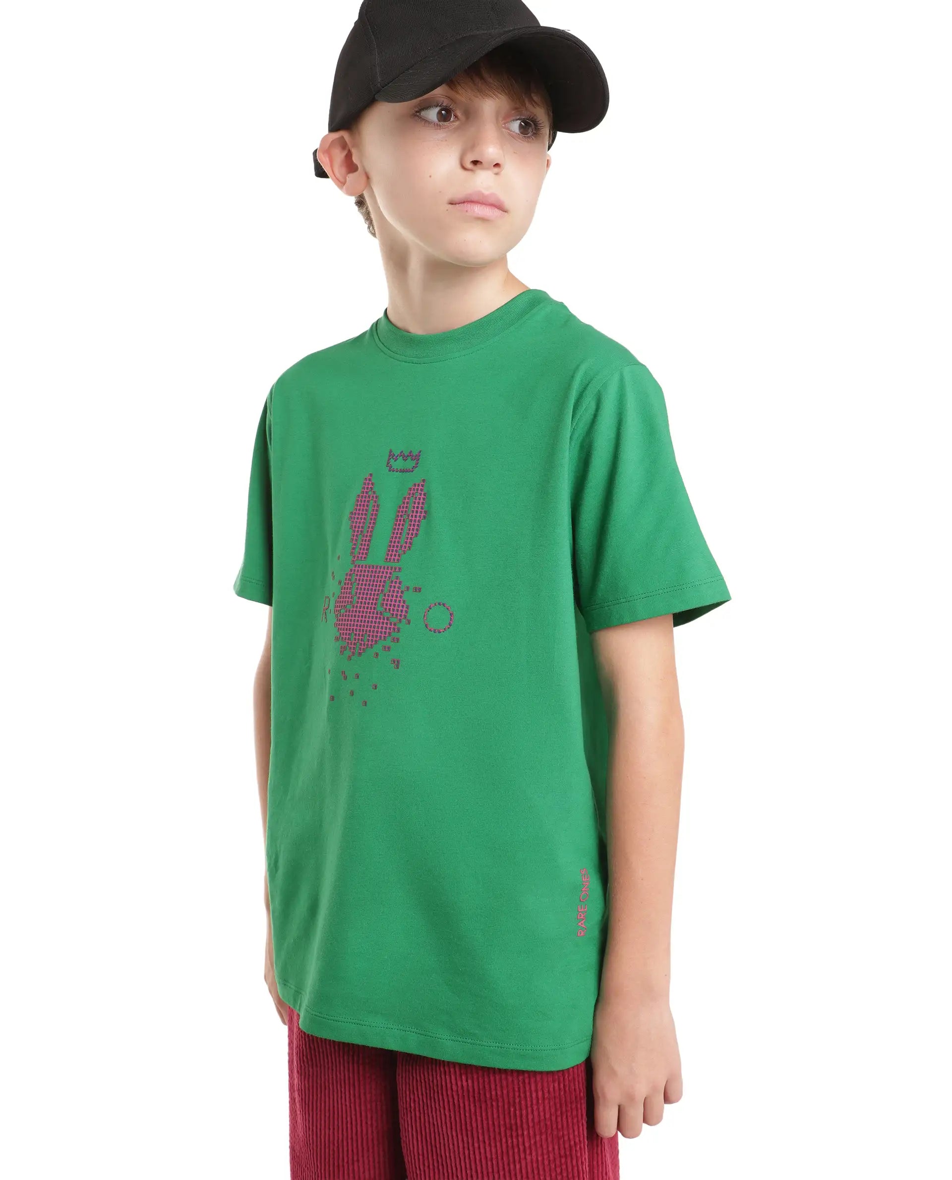 Rare Ones Kids Walko Green Cotton Blend Fabric Pull-On Regular Fit Graphic Print T-Shirt