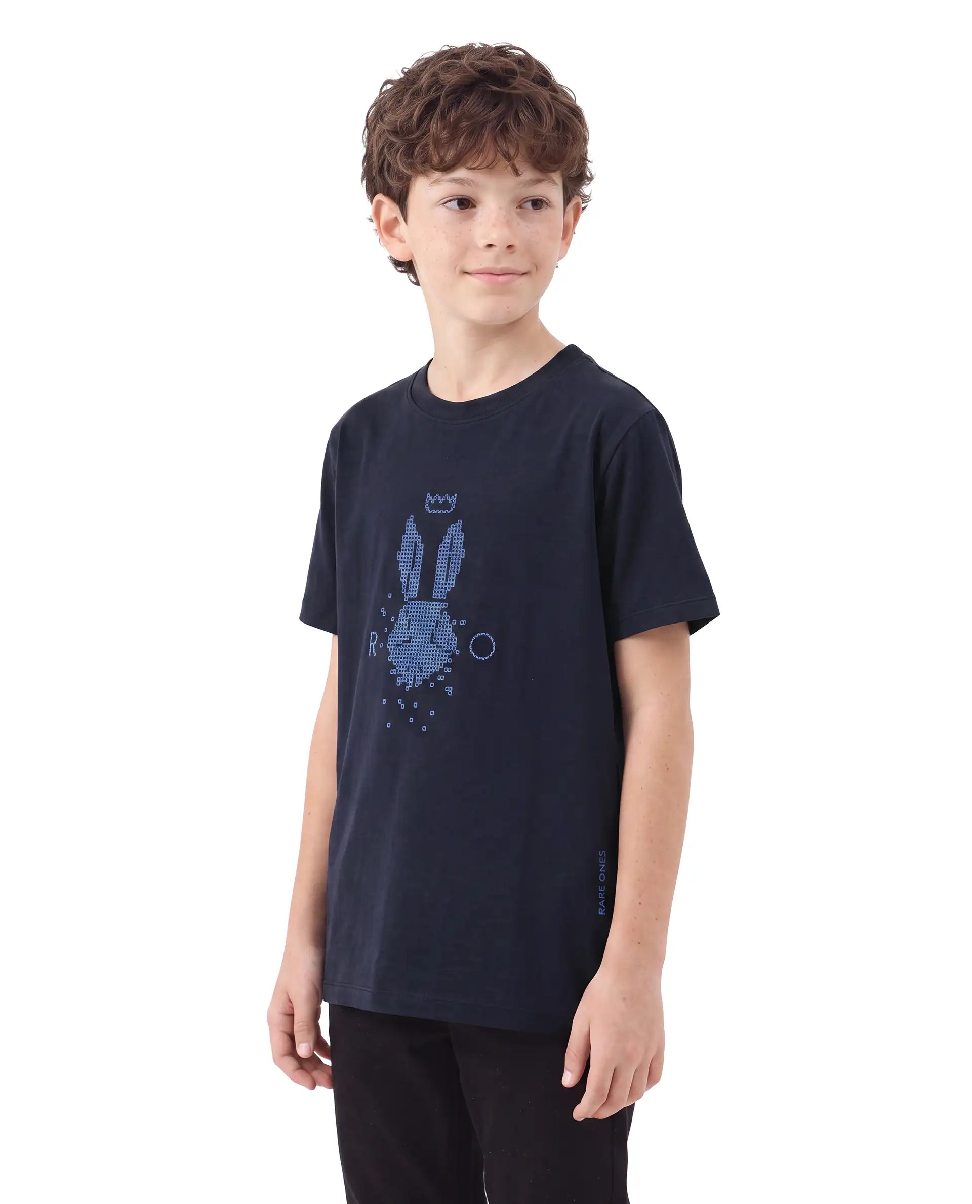 Rare Ones Kids Walko Navy Cotton Blend Fabric Pull-On Regular Fit Graphic Print T-Shirt
