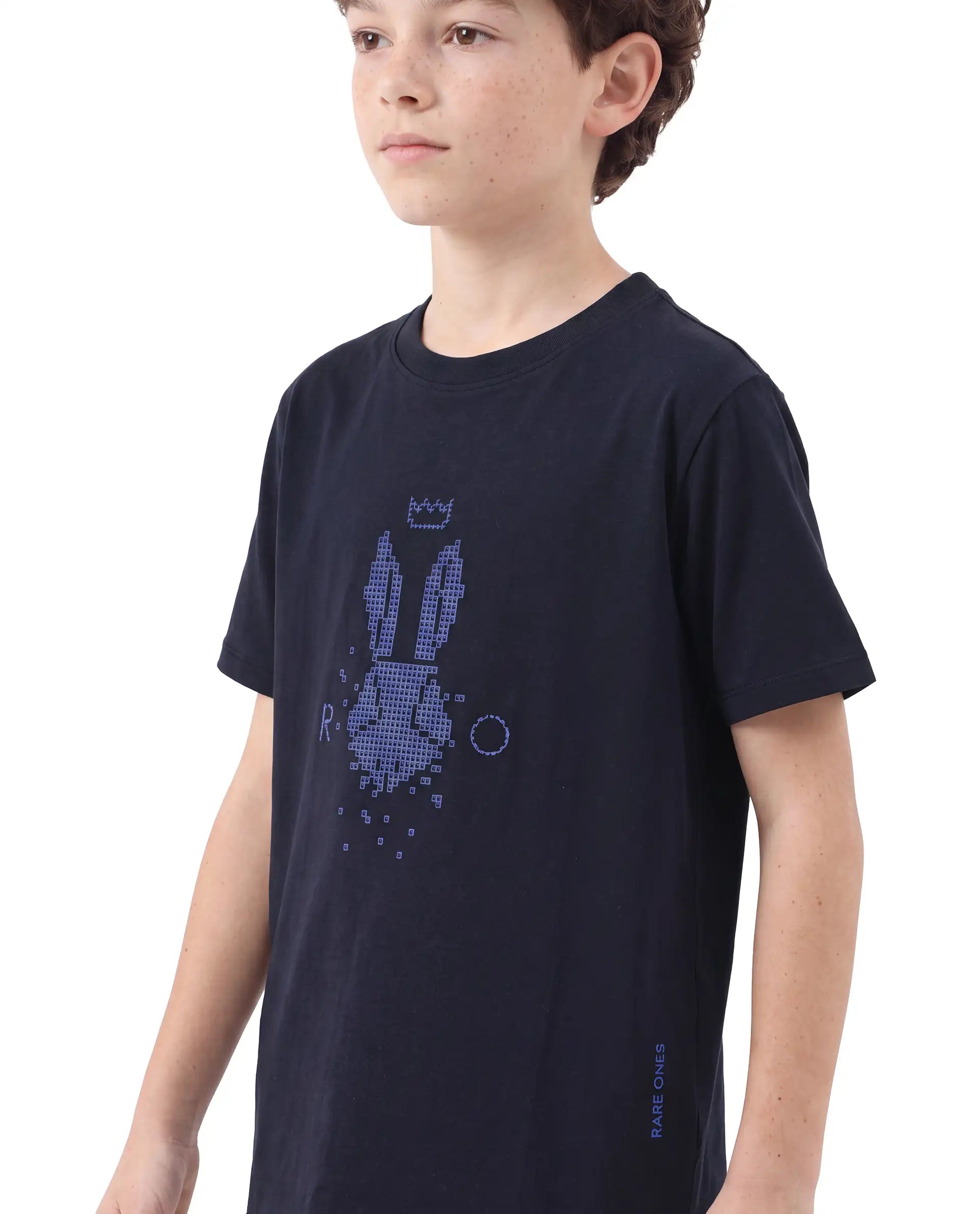Rare Ones Kids Walko Navy Cotton Blend Fabric Pull-On Regular Fit Graphic Print T-Shirt