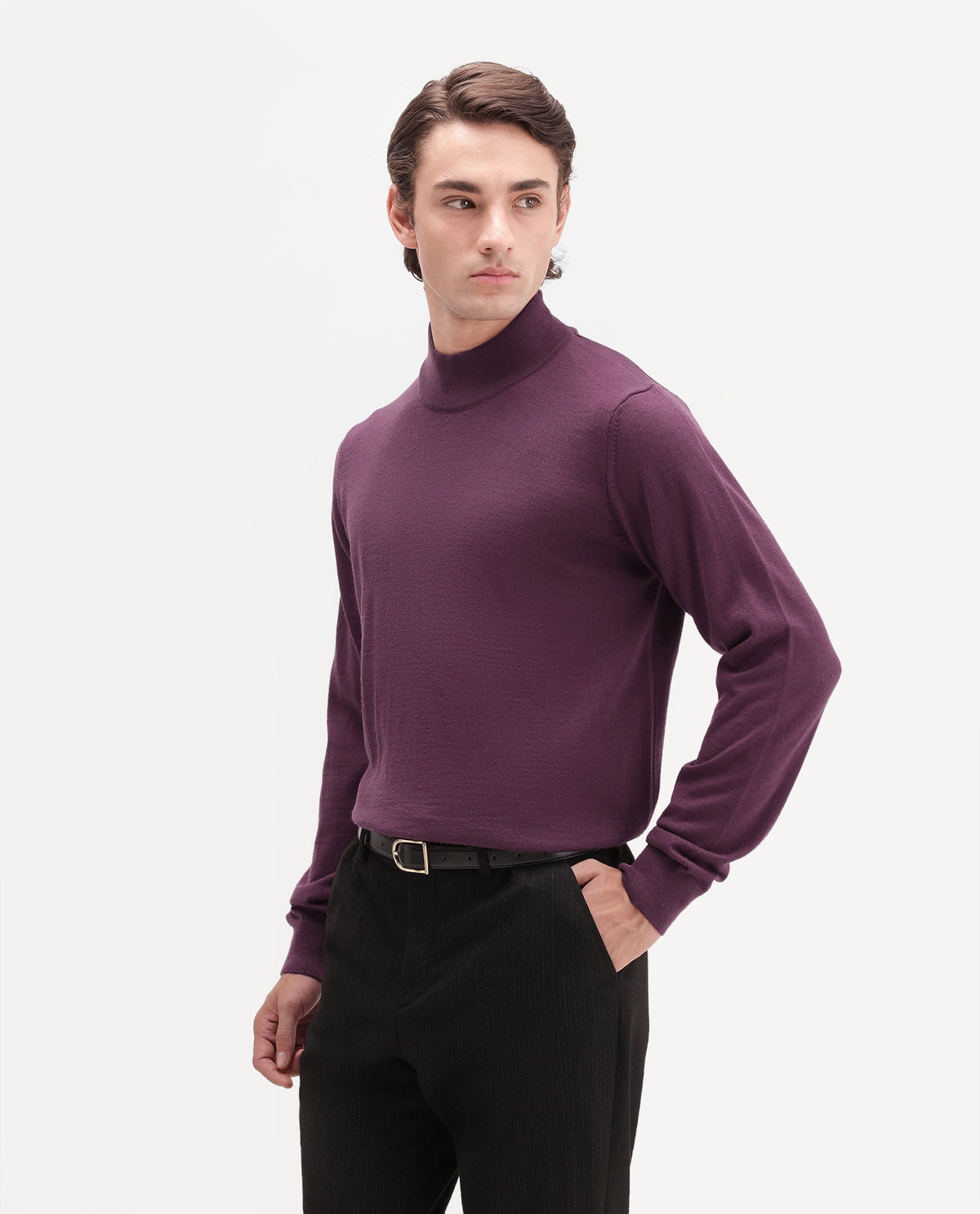 Rare Rabbit Men's Bren Dark Brown Acrylic Blend Regular Plain Fit Sweater
