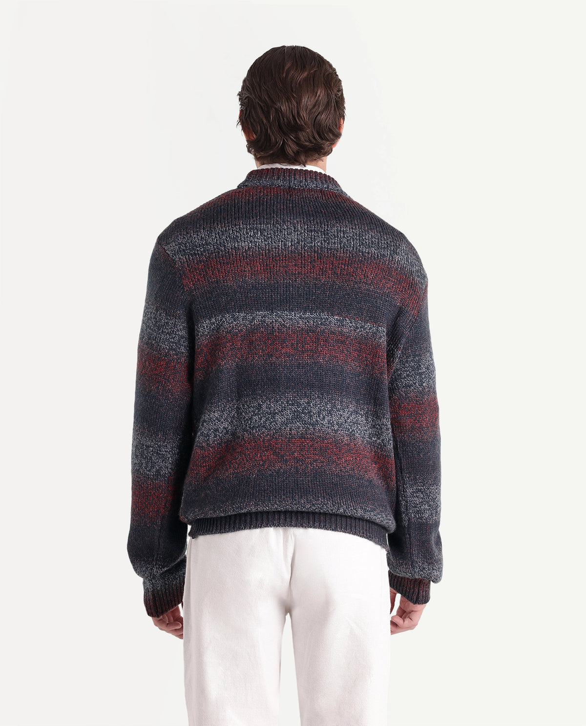 Rare Rabbit Men's Tams Navy Acrylic Regular Fit Striped Sweater