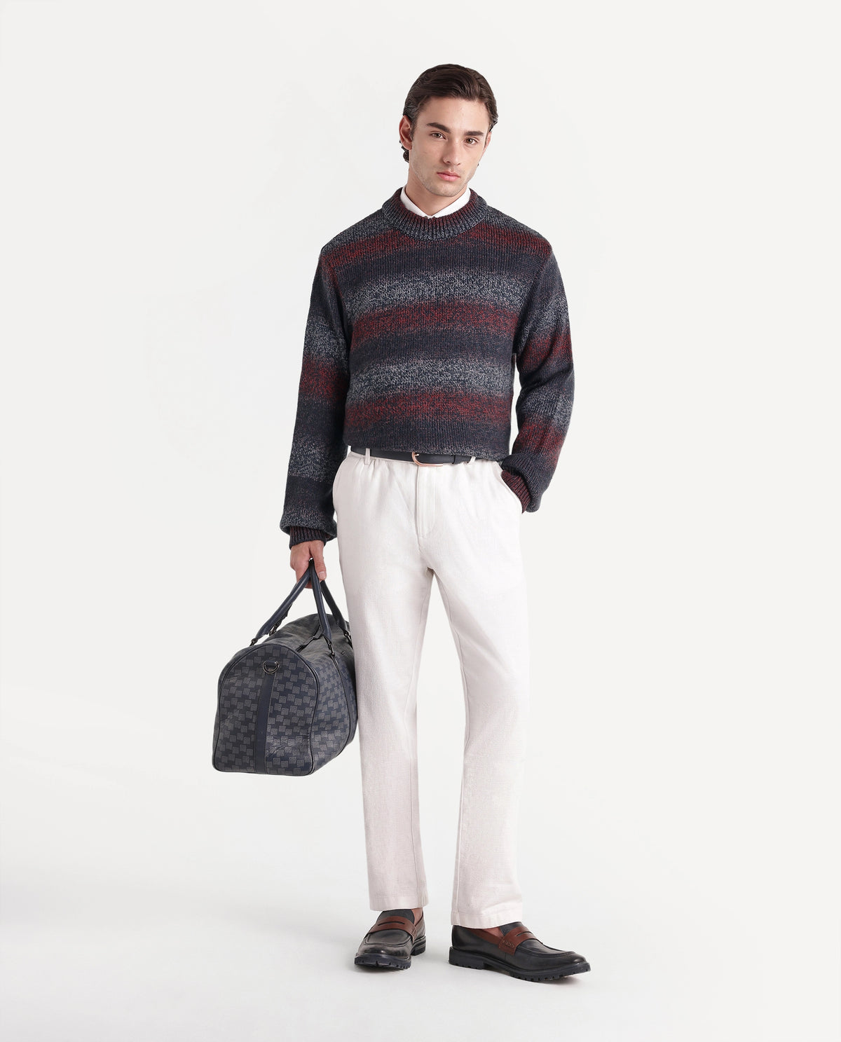 Rare Rabbit Men's Tams Navy Acrylic Regular Fit Striped Sweater