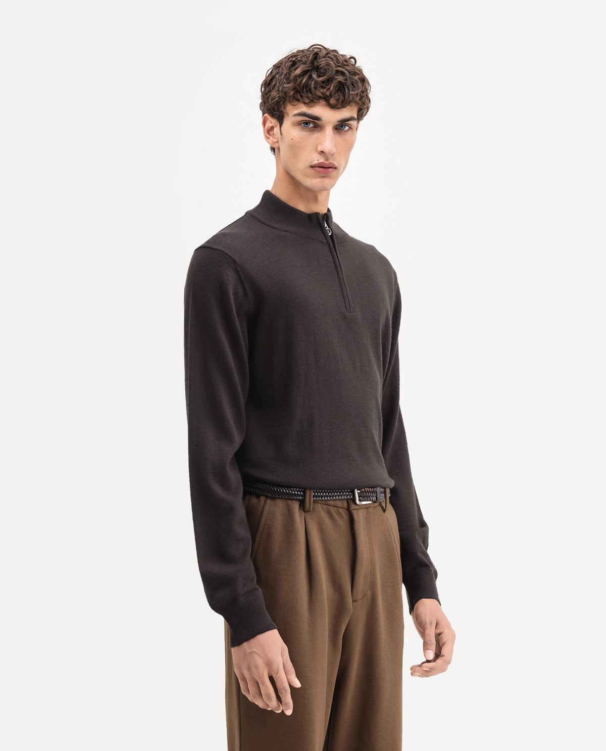 Rare Rabbit Men's Niff Dark Brown Acrylic Blend Zipper Regular Fit Sweater