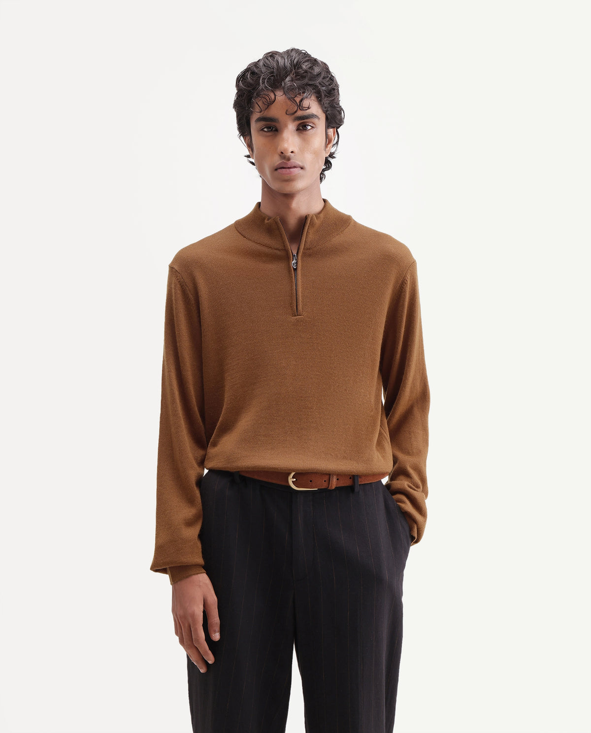 Rare Rabbit Men's Niff Rust Acrylic Blend Zipper Regular Fit Sweater - image 4