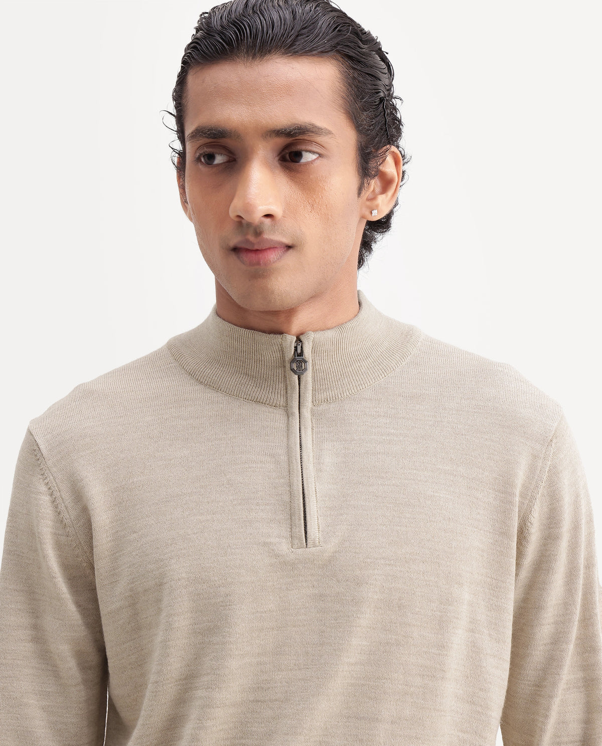 Rare Rabbit Men's Niff Beige Acrylic Blend Zipper Regular Fit Sweater