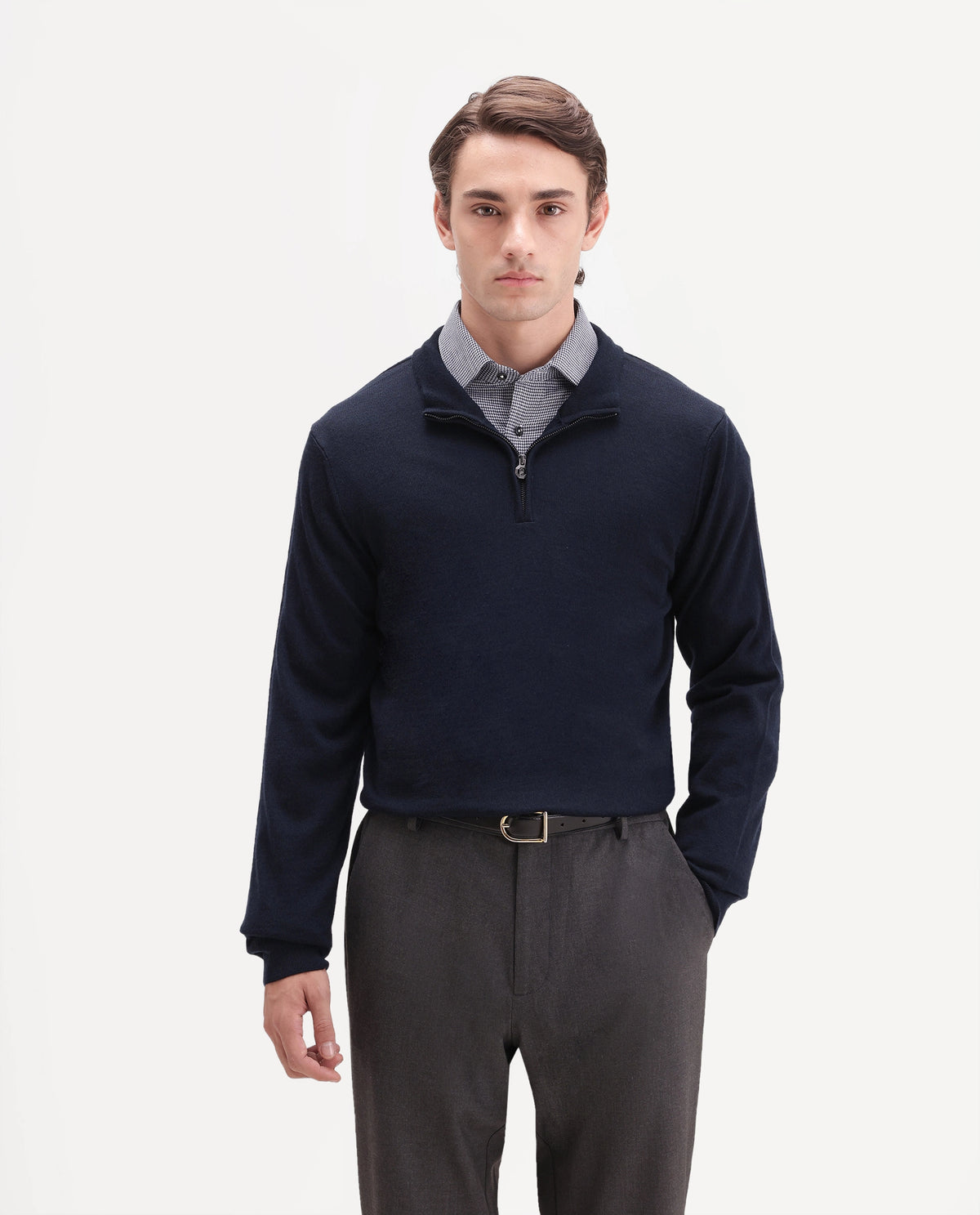 Rare Rabbit Men's Niff Navy Acrylic Blend Zipper Regular Fit Plain Sweater