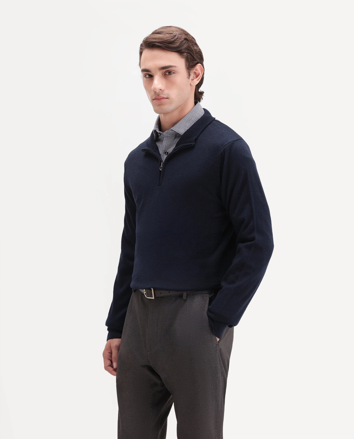 Rare Rabbit Men's Niff Navy Acrylic Blend Zipper Regular Fit Plain Sweater