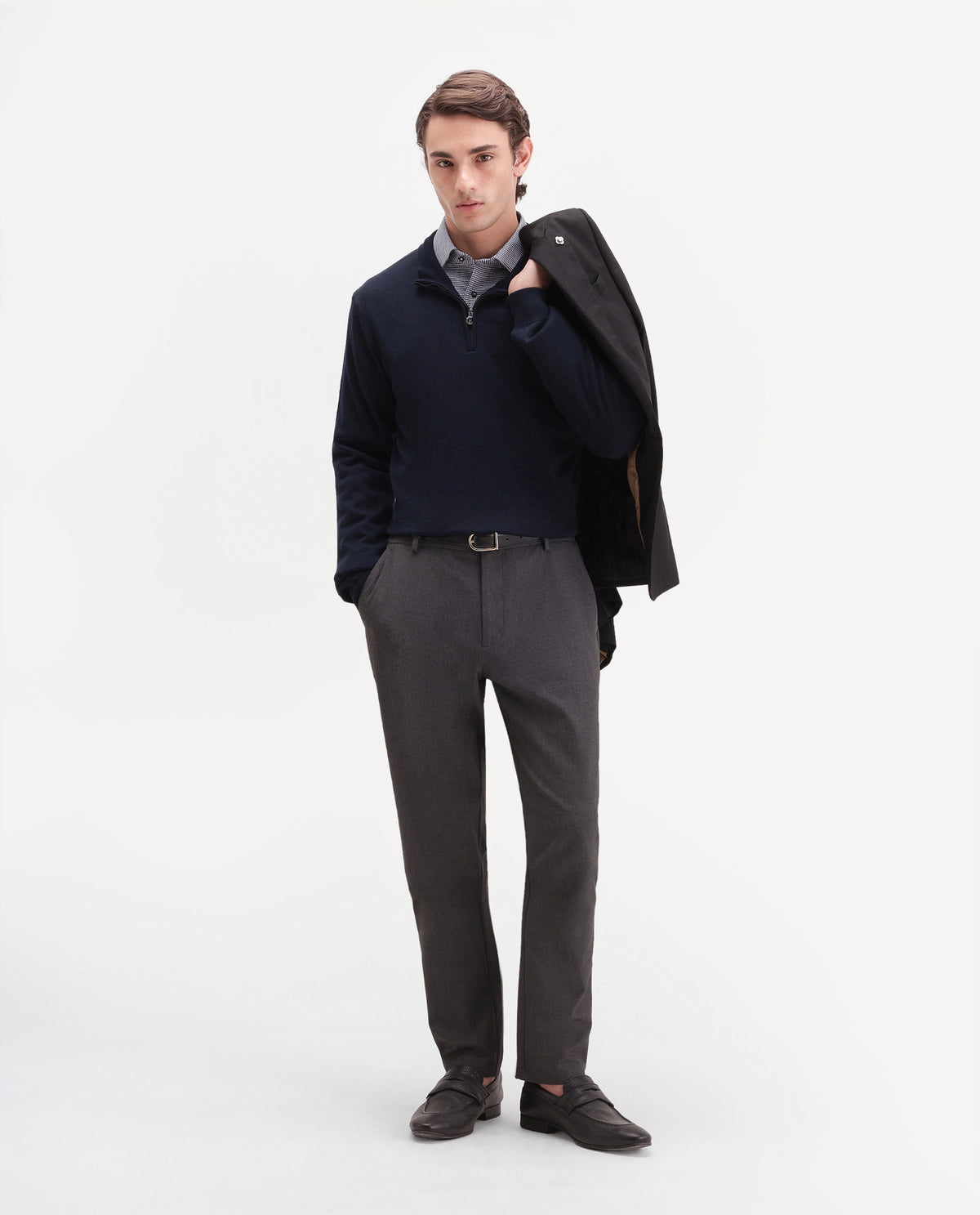 Rare Rabbit Men's Niff Navy Acrylic Blend Zipper Regular Fit Plain Sweater