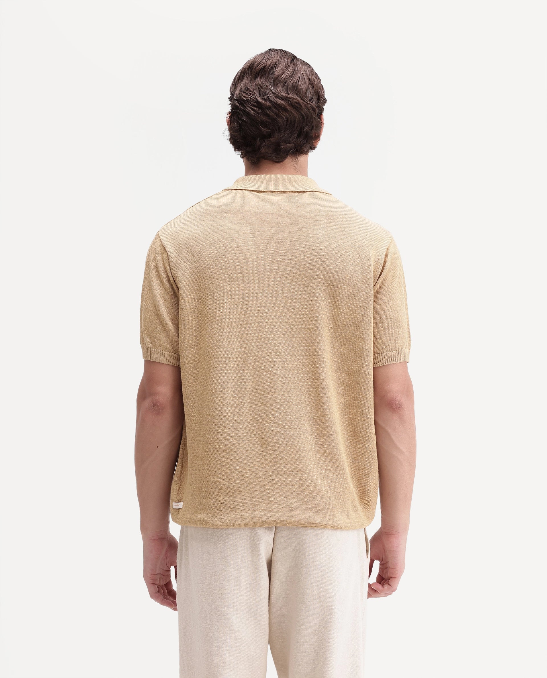 Rare Rabbit Men's Mekko-Aw26 Dusky Yellow Linen Blend Button Regular Fit Polo