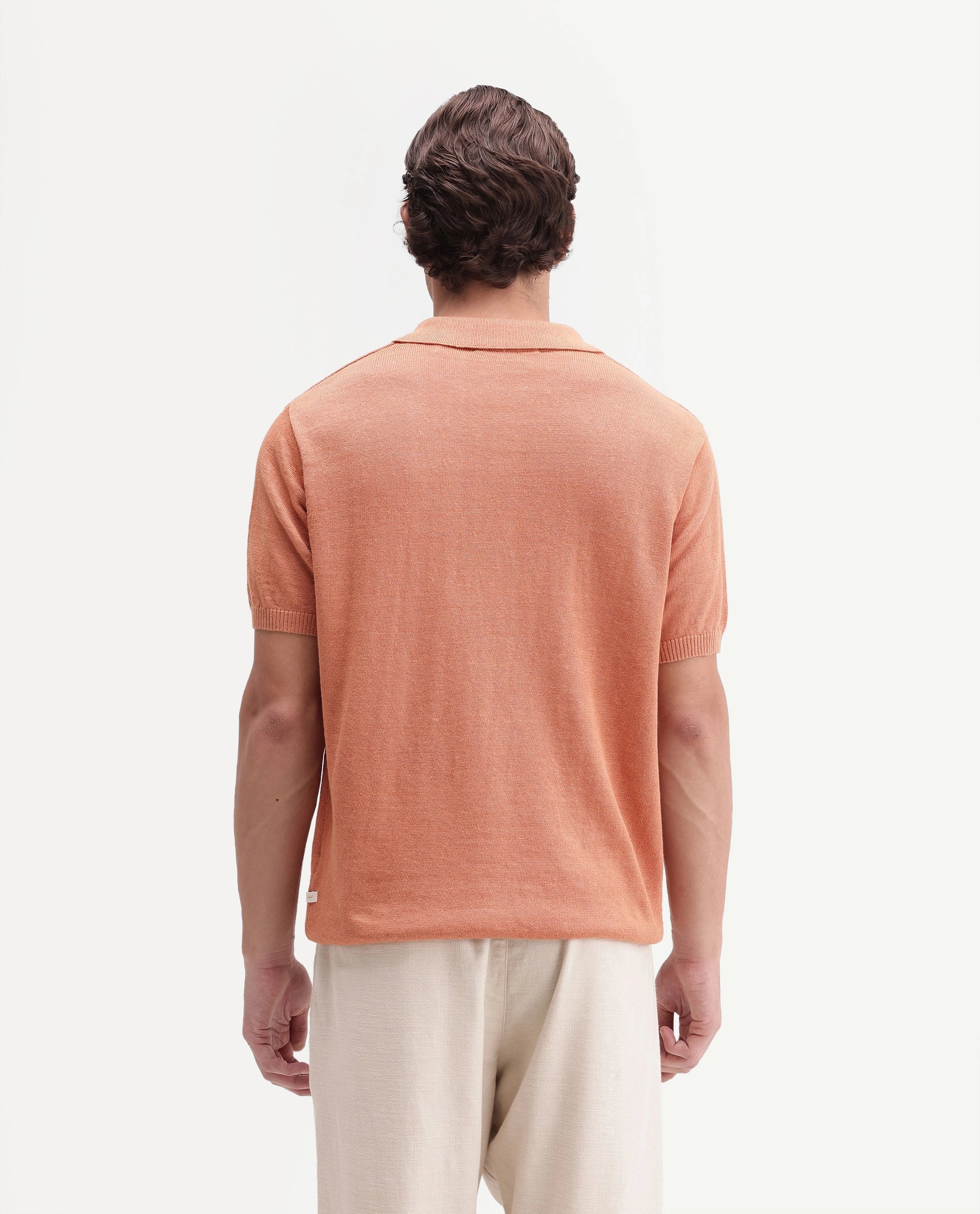 Rare Rabbit Men's Mekko-Aw26 Light Orange Linen Blend Button Regular Fit Polo