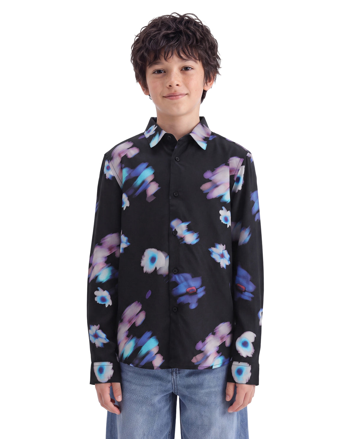Rare Ones Kids Walt Black Viscose Fabric Button Closure Regular Fit Digital Print Shirt
