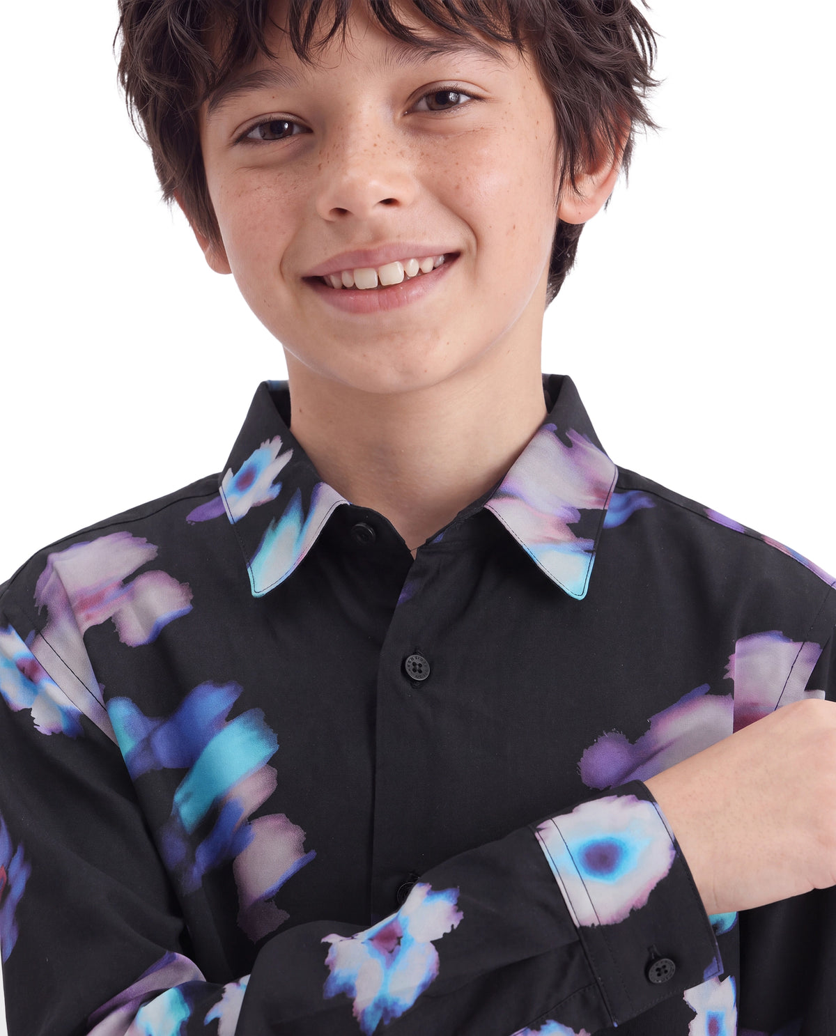 Rare Ones Kids Walt Black Viscose Fabric Button Closure Regular Fit Digital Print Shirt