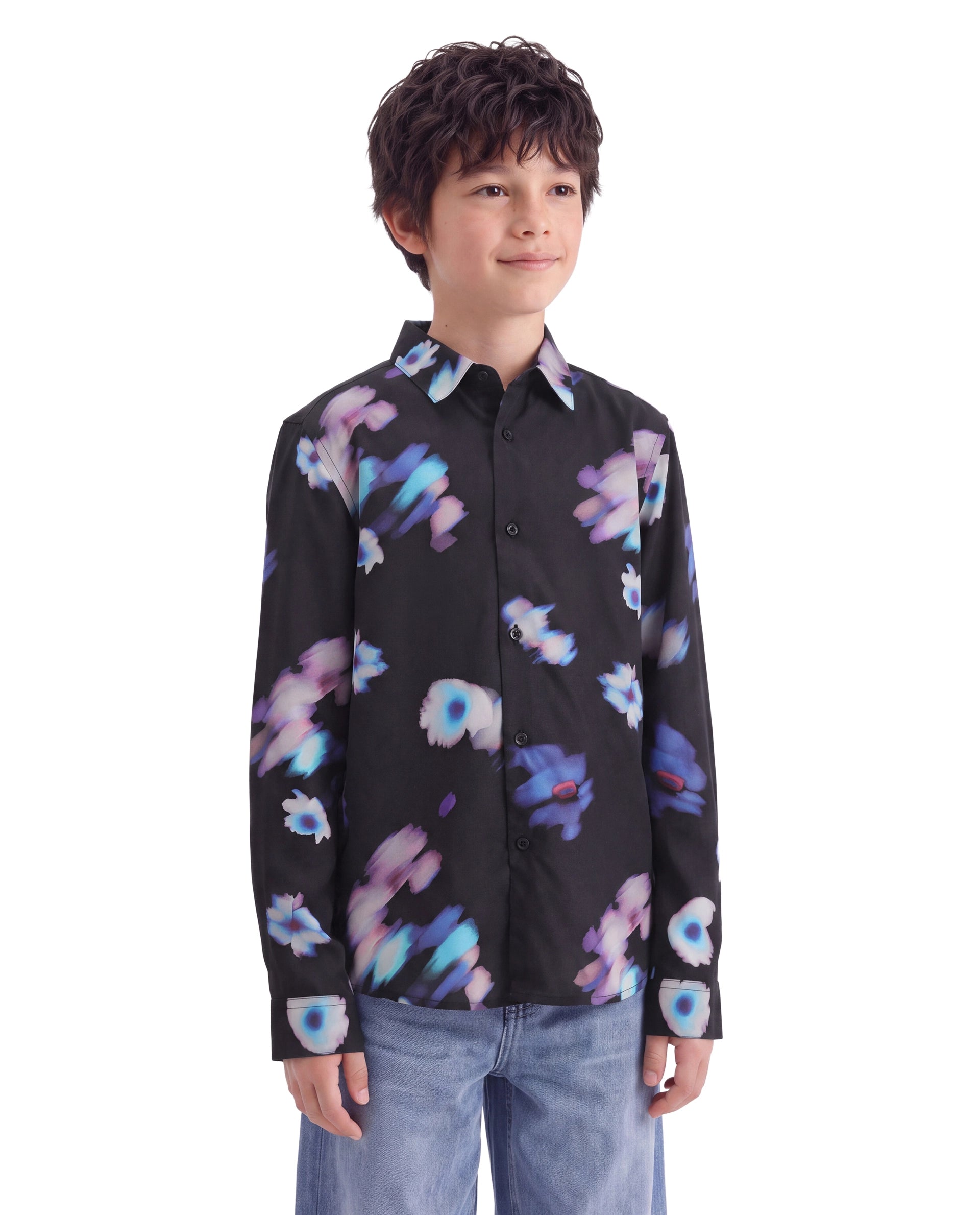 Rare Ones Kids Walt Black Viscose Fabric Button Closure Regular Fit Digital Print Shirt
