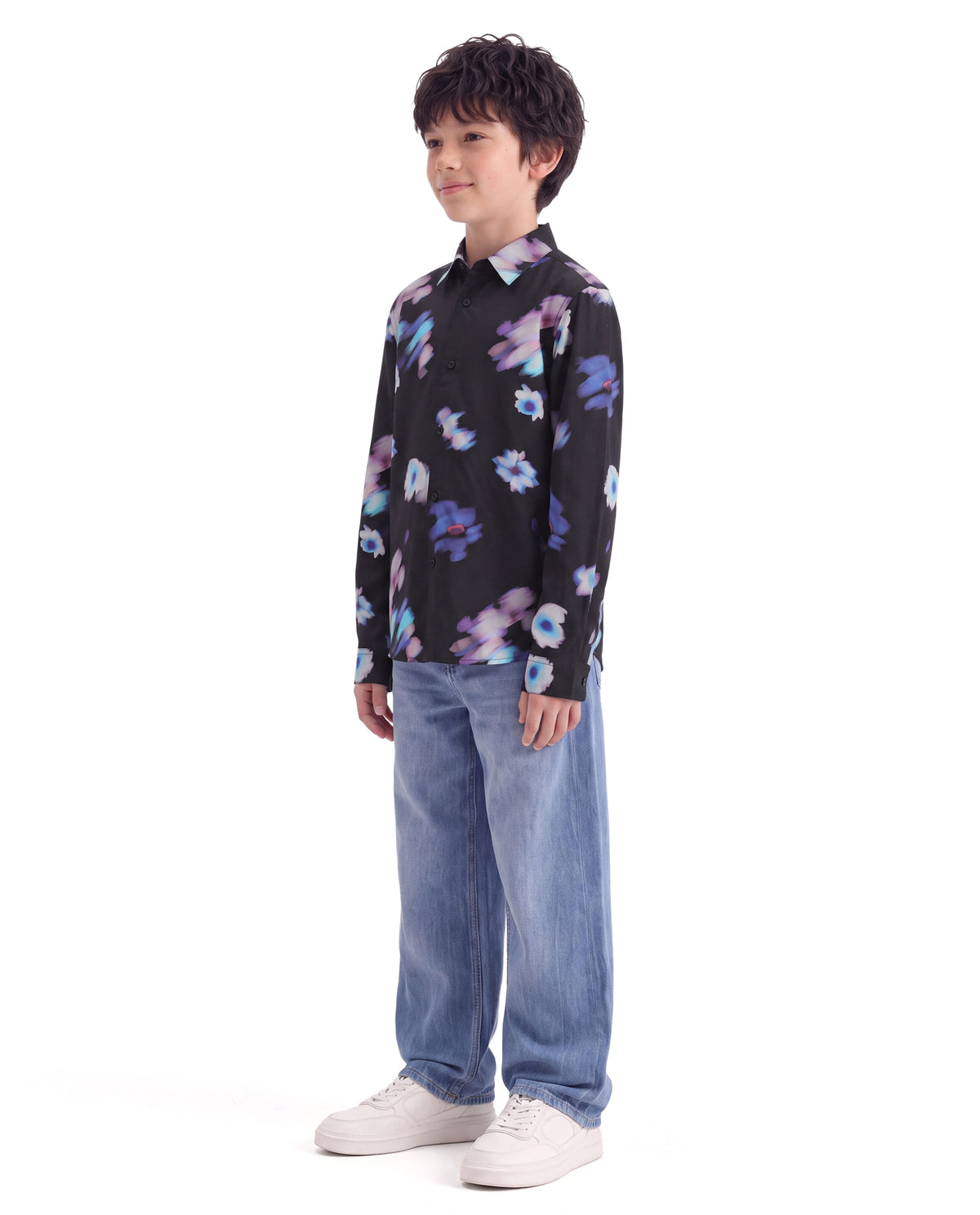 Rare Ones Kids Walt Black Viscose Fabric Button Closure Regular Fit Digital Print Shirt