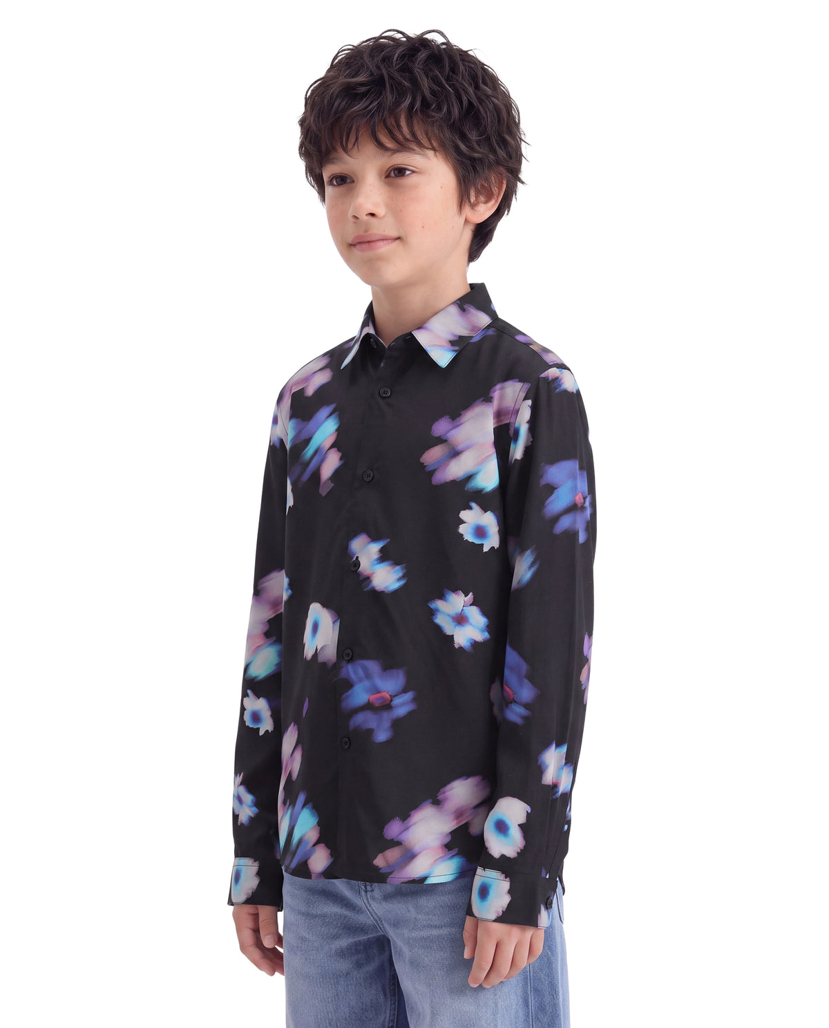 Rare Ones Kids Walt Black Viscose Fabric Button Closure Regular Fit Digital Print Shirt