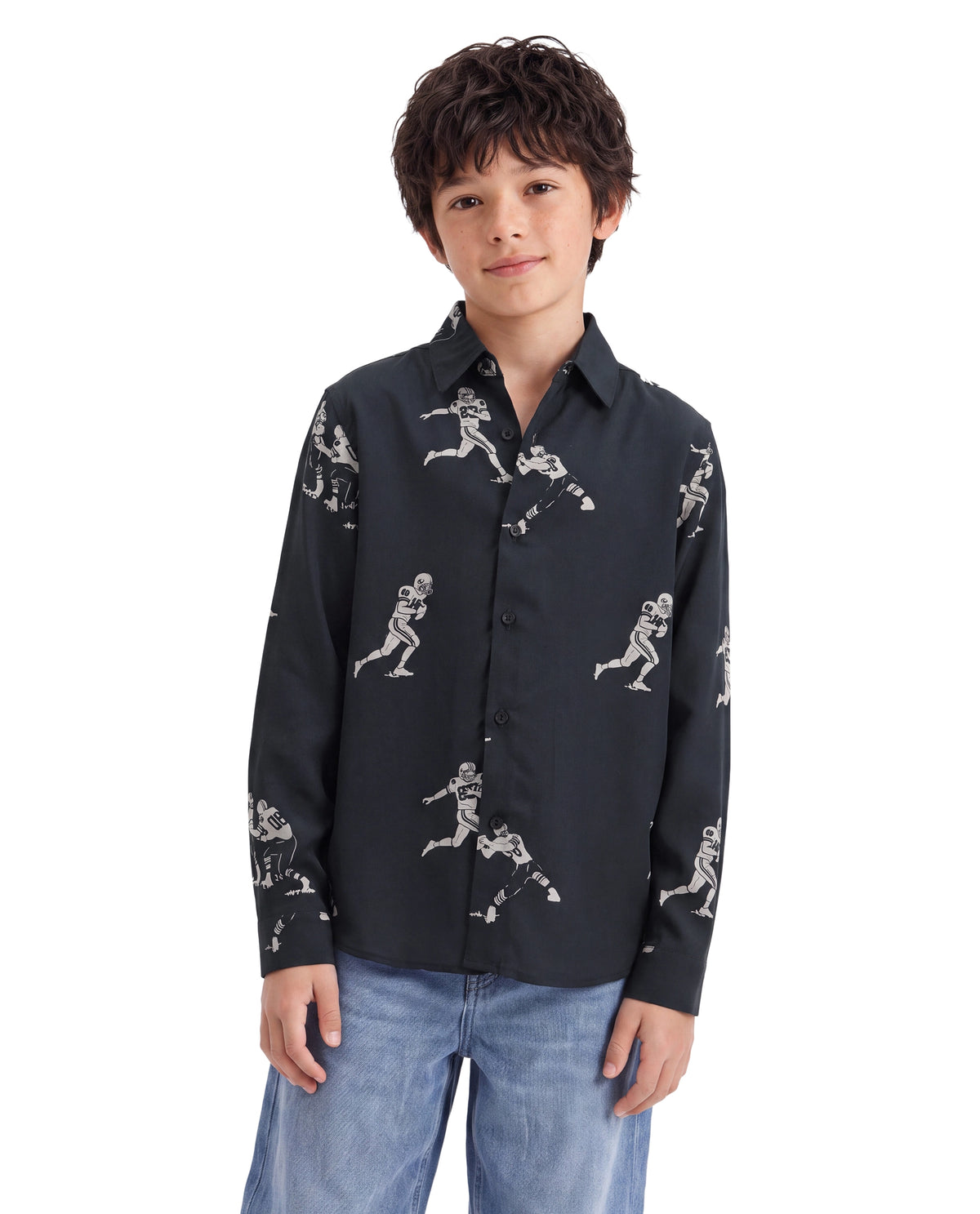 Rare Ones Kids Rugg Dark Navy Viscose Fabric Button Closure Regular Fit Digital Print Shirt