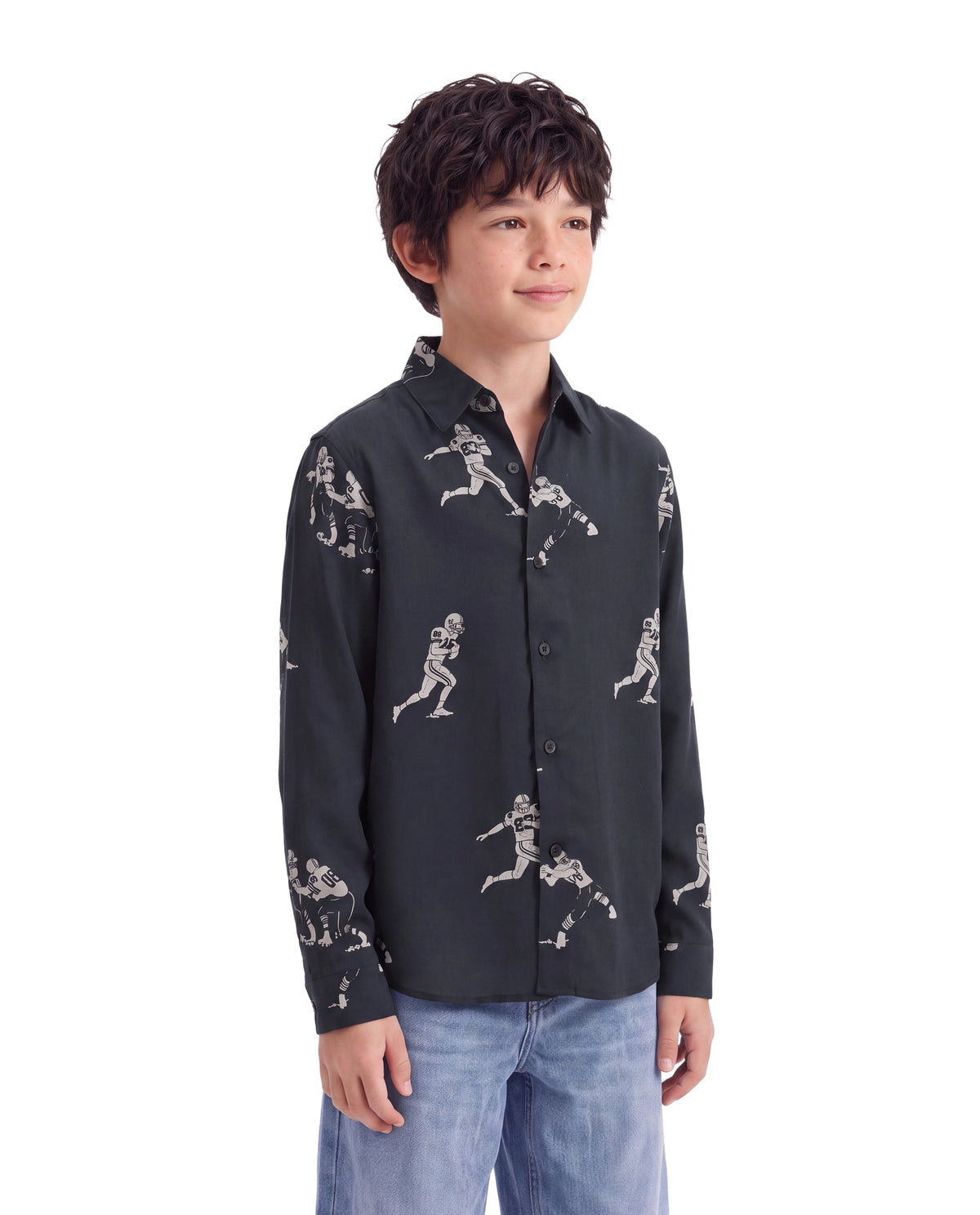 Rare Ones Kids Rugg Dark Navy Viscose Fabric Button Closure Regular Fit Digital Print Shirt