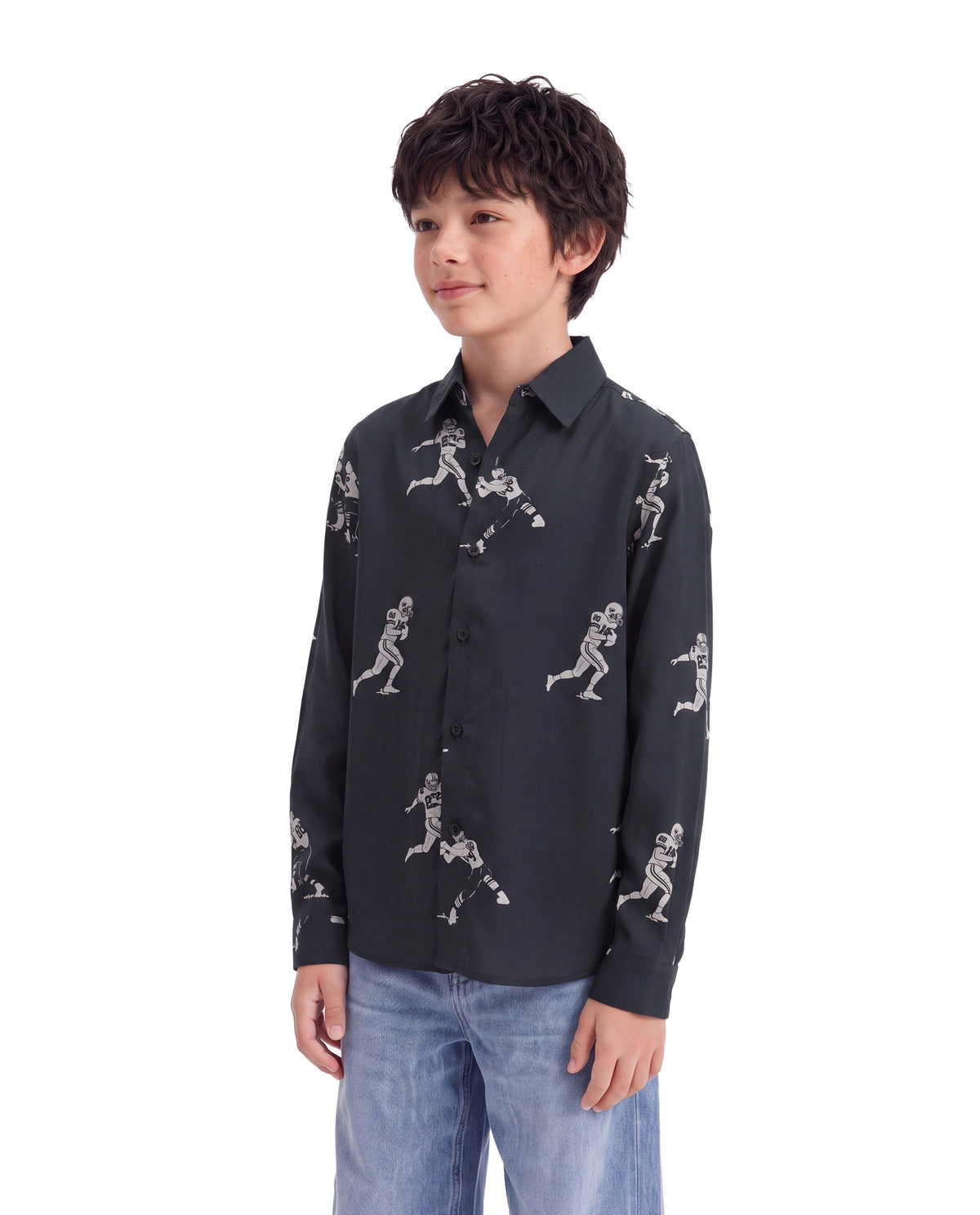 Rare Ones Kids Rugg Dark Navy Viscose Fabric Button Closure Regular Fit Digital Print Shirt
