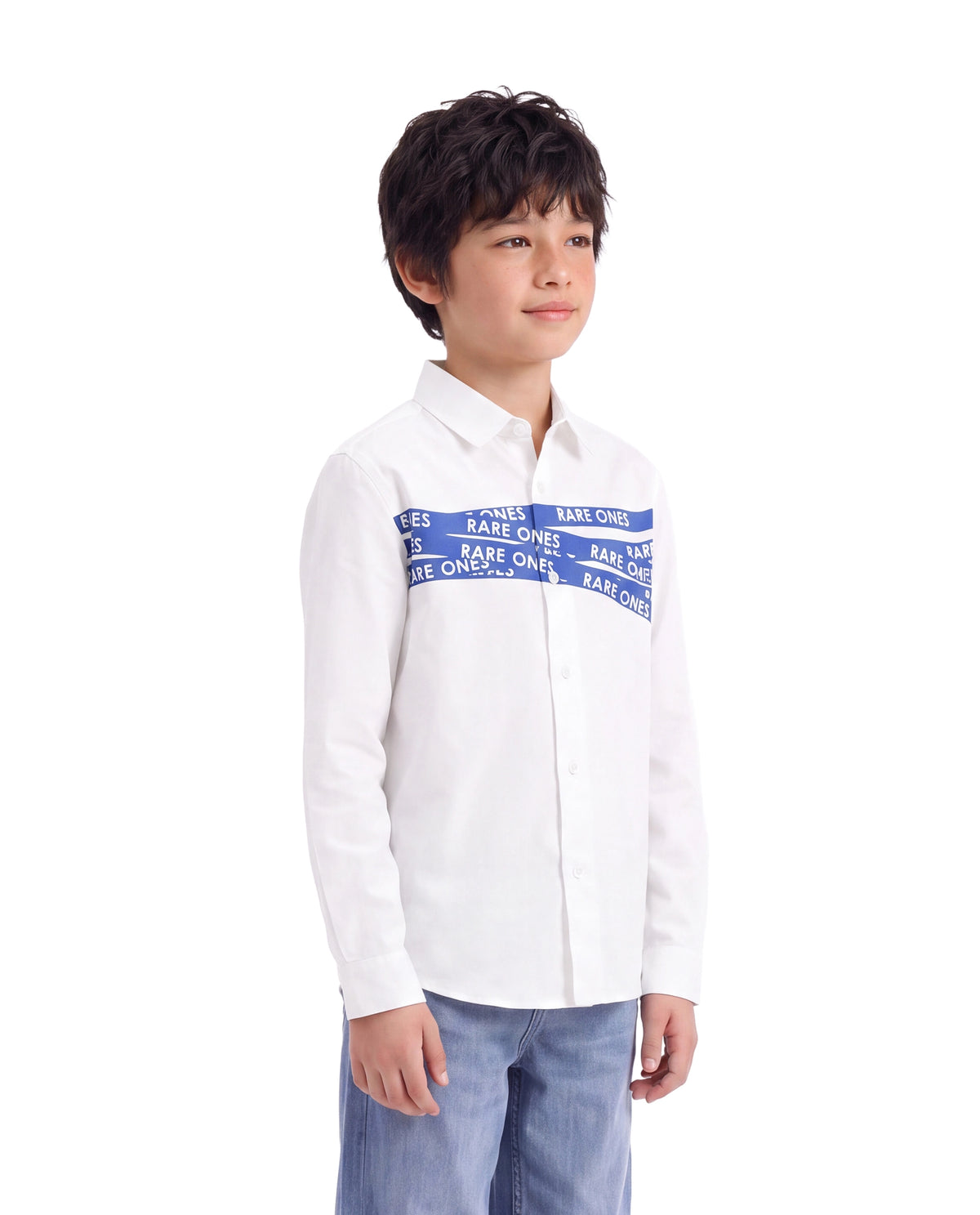 Rare Ones Kids Igno White Cotton Fabric Button Closure Regular Fit Typography Shirt