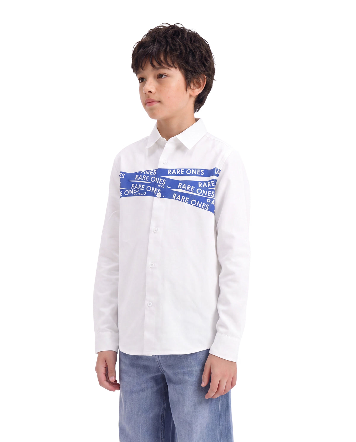 Rare Ones Kids Igno White Cotton Fabric Button Closure Regular Fit Typography Shirt