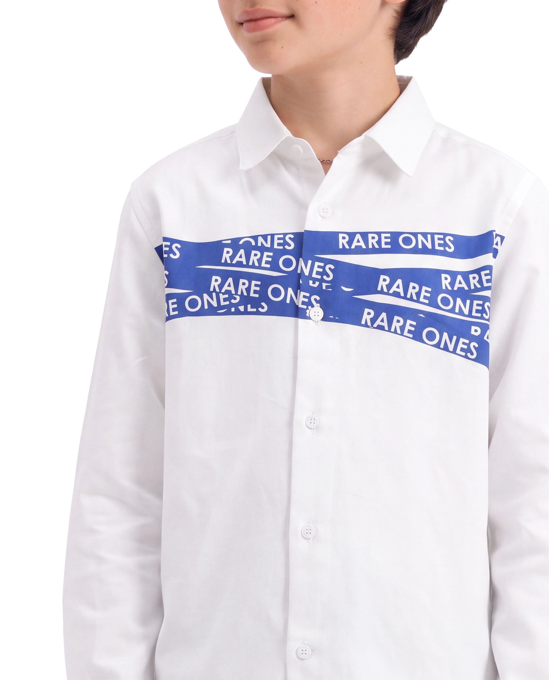 Rare Ones Kids Igno White Cotton Fabric Button Closure Regular Fit Typography Shirt