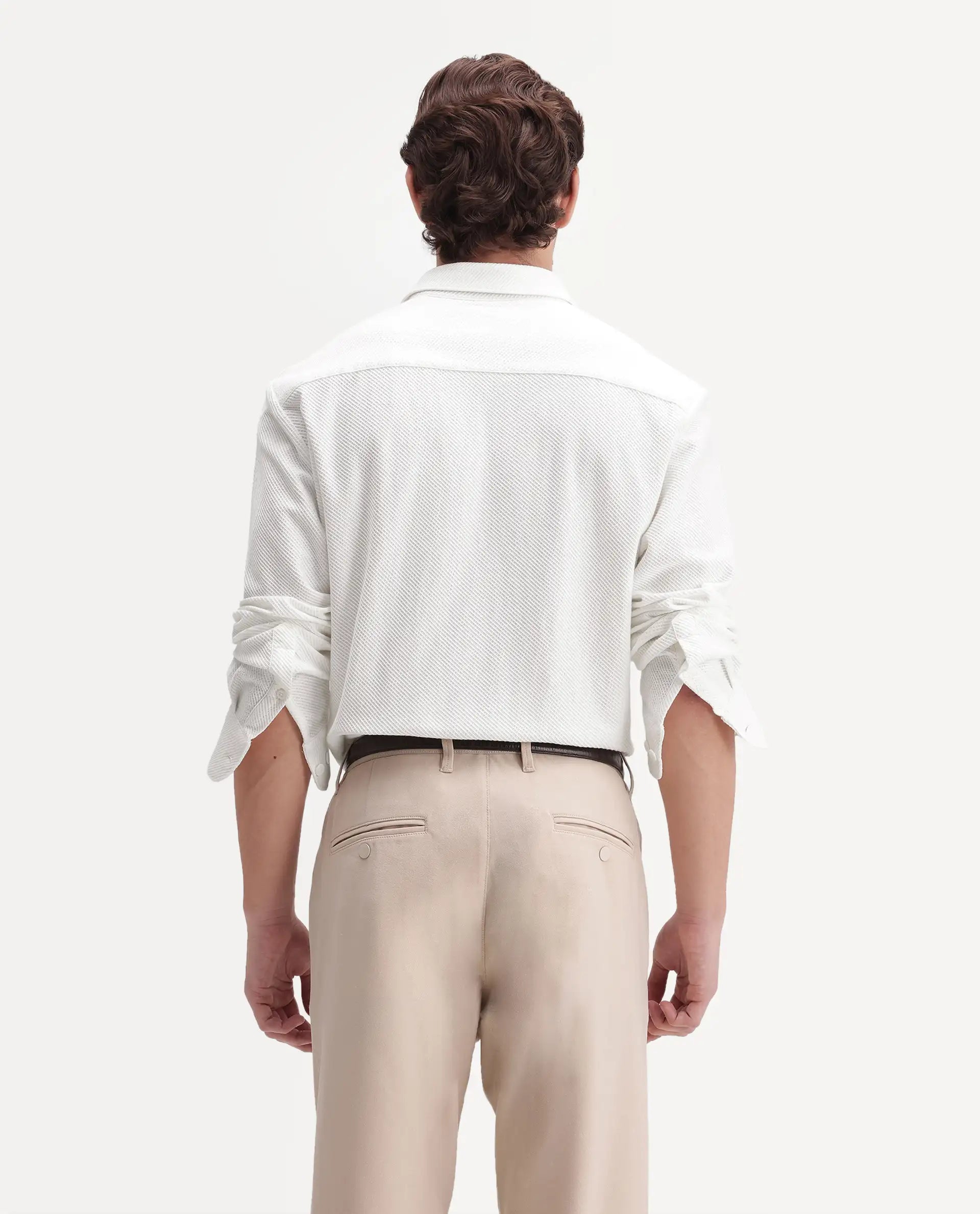 Rare Rabbit Men's Elk White Cotton Button Regular Fit Jcaquard Shirt