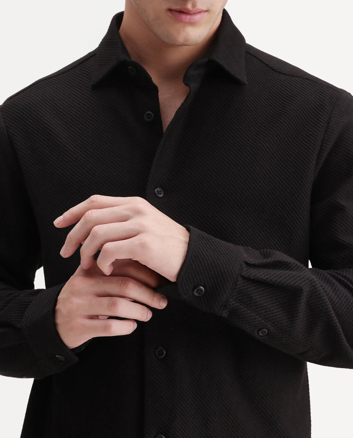 Rare Rabbit Men's Elk Black Cotton Button Regular Fit Jcaquard Shirt