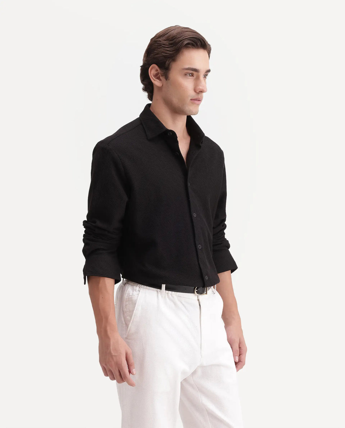 Rare Rabbit Men's Elk Black Cotton Button Regular Fit Jcaquard Shirt