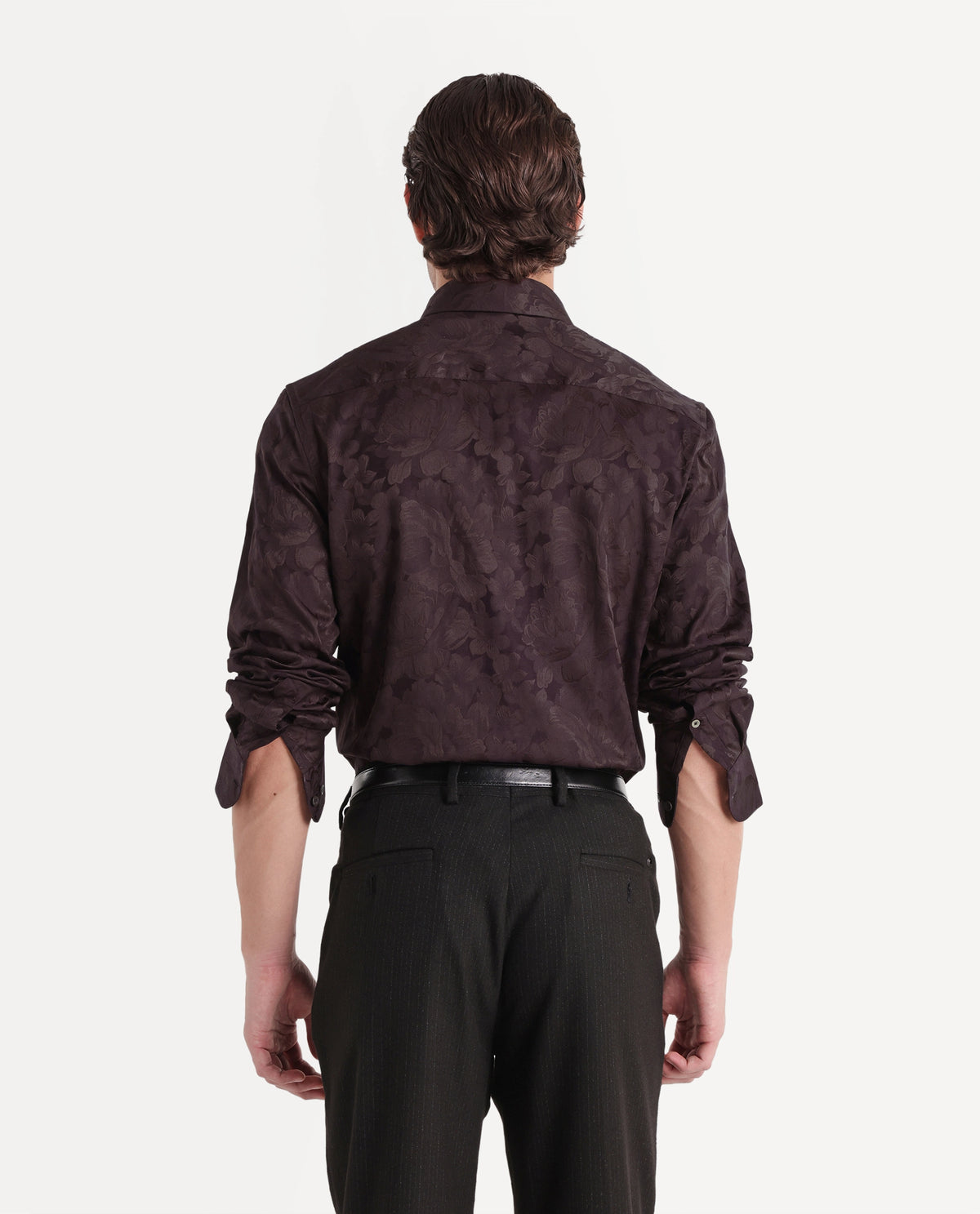 Rare Rabbit Men's Kit Brown Polyester Blend Button Regular Fit Polyester Blend Jacquard Shirt
