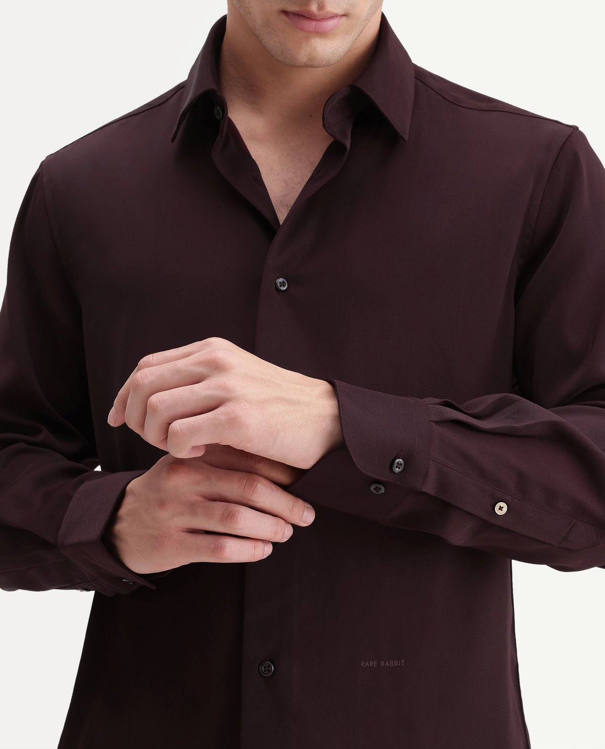 Rare Rabbit Men's Tyla Maroon Polyester Blend Button Regular Fit Plain Shirt