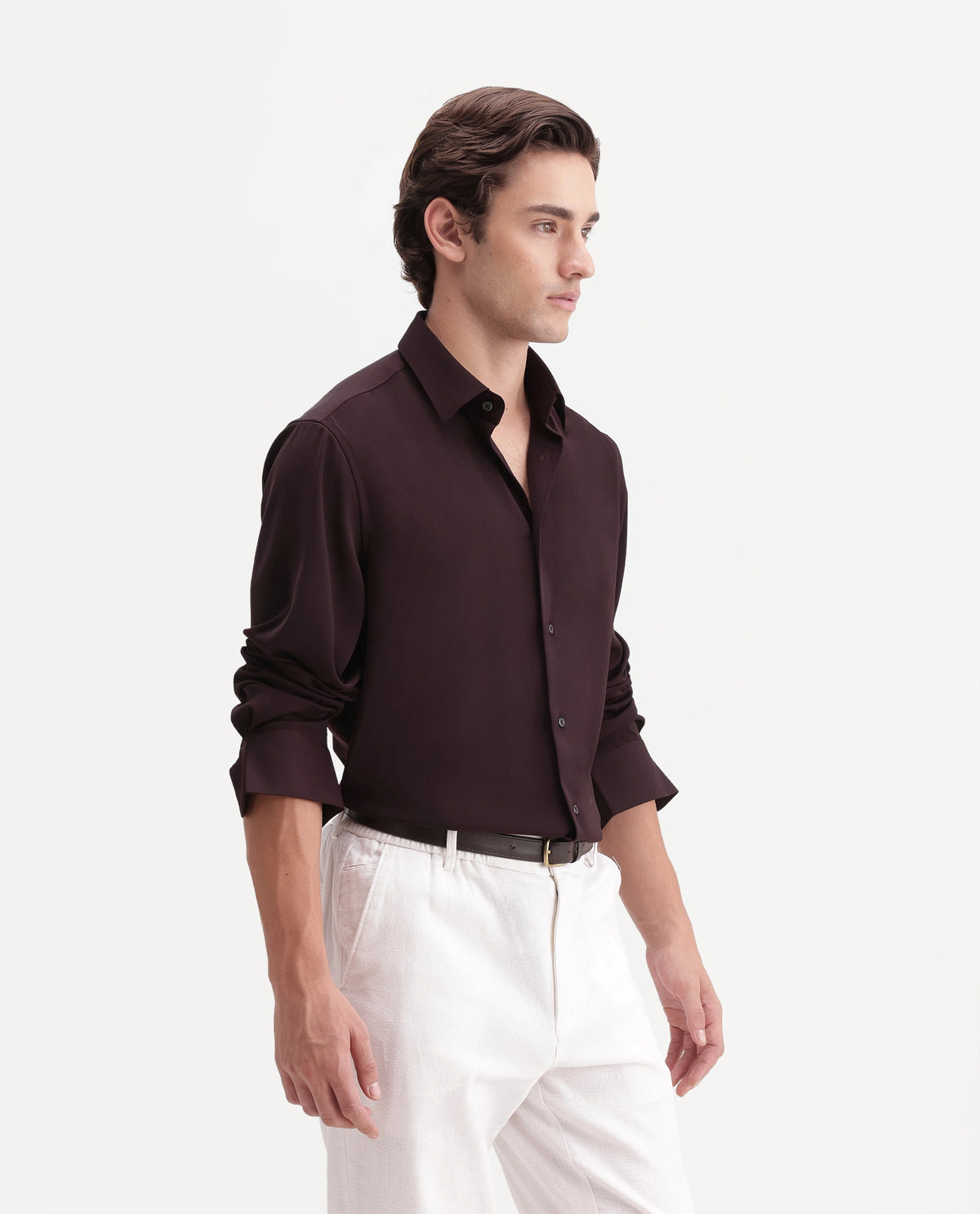 Rare Rabbit Men's Tyla Maroon Polyester Blend Button Regular Fit Plain Shirt