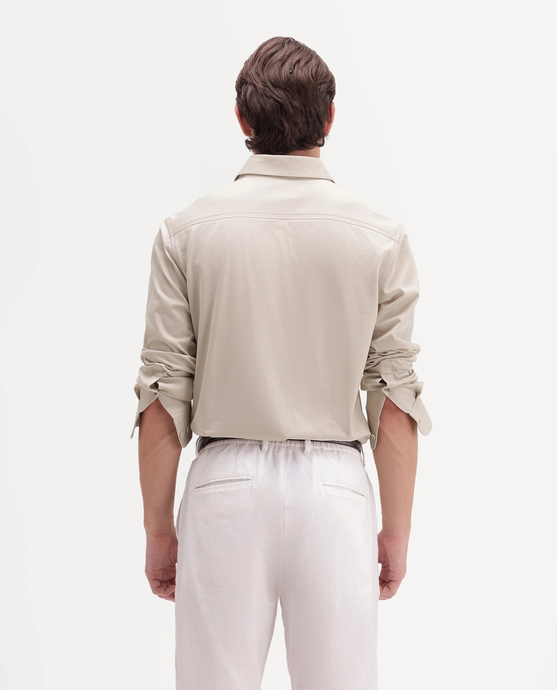 Rare Rabbit Men's Torq Beige Cotton Blend Button Regular Fit Plain Shirt