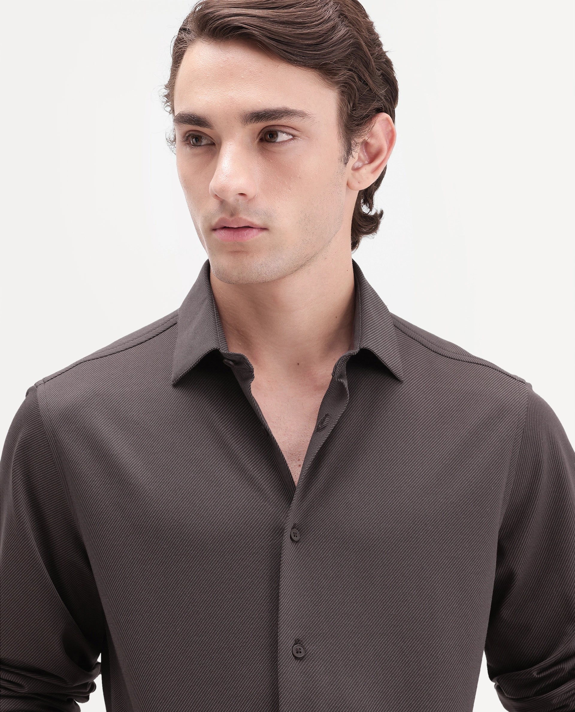 Rare Rabbit Men's Torq Brown Cotton Blend Button Regular Fit Plain Shirt