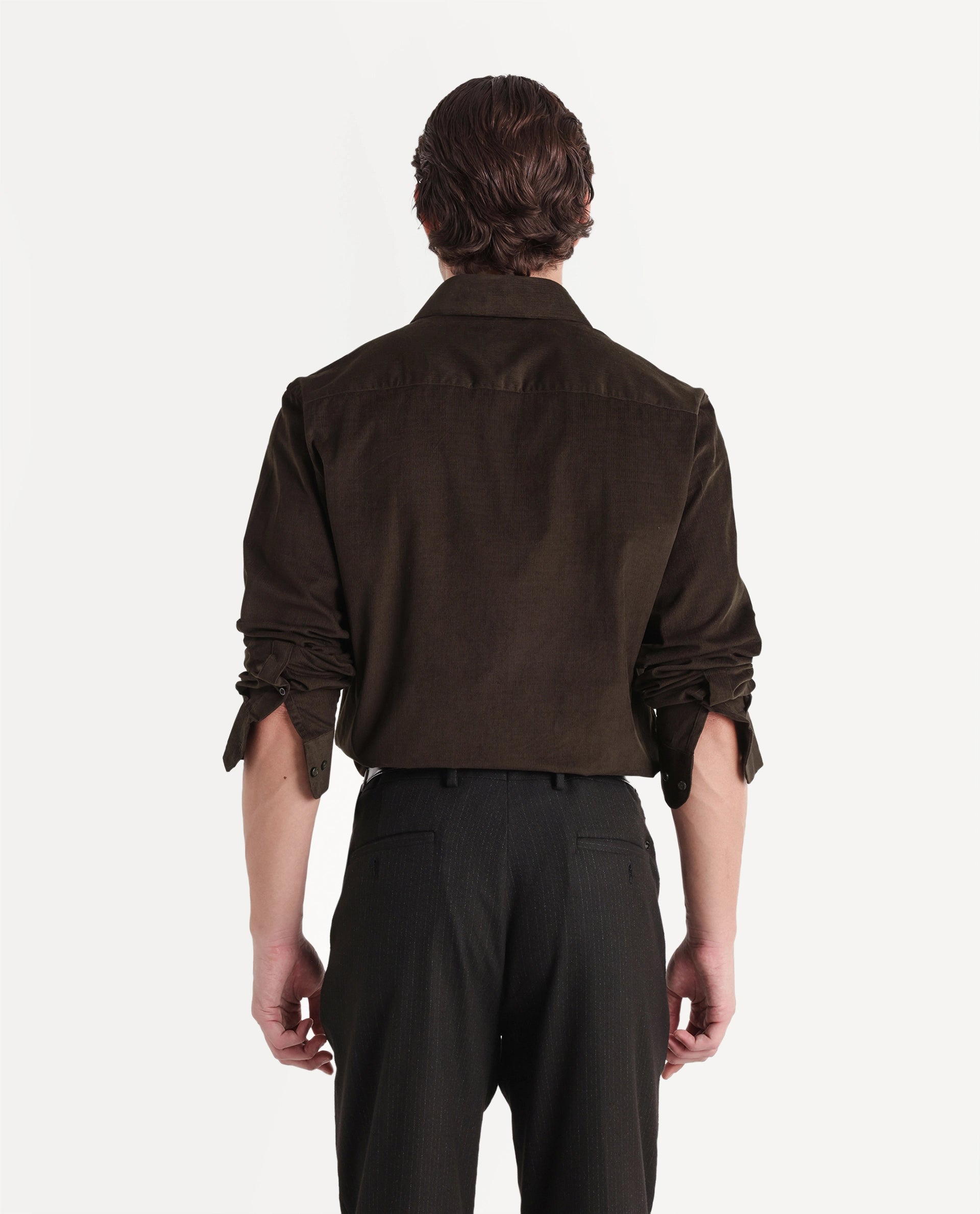 Rare Rabbit Men's Sey Dark Olive Cotton Button Regular Fit Plain Shirt