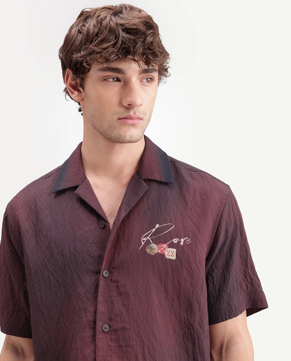 Rare Rabbit Men's Bruno Maroon Viscose Blend Button Relaxed Fit Digital Print Shirt