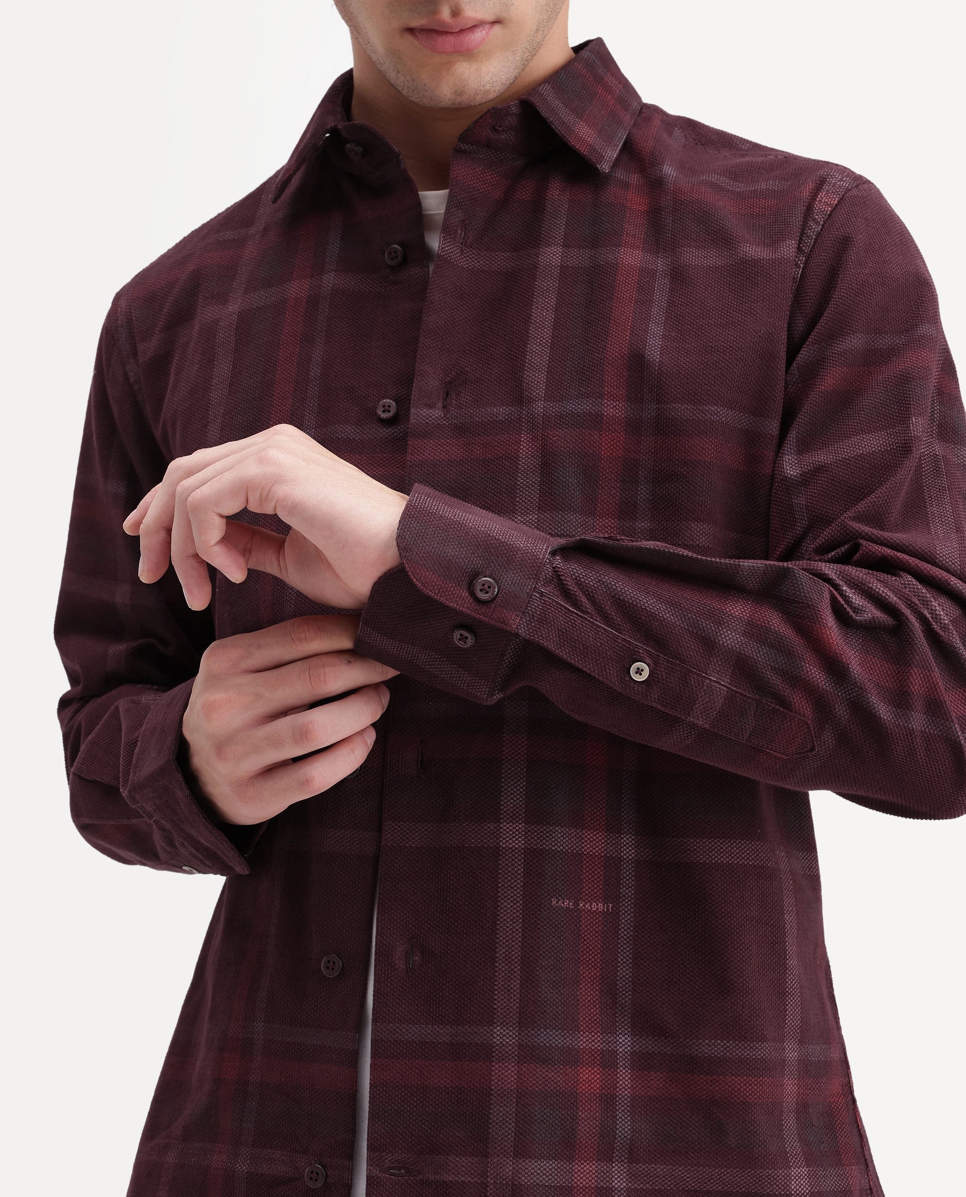 Rare Rabbit Men's Edom Pastel Maroon Cotton Button Regular Fit Checked Shirt