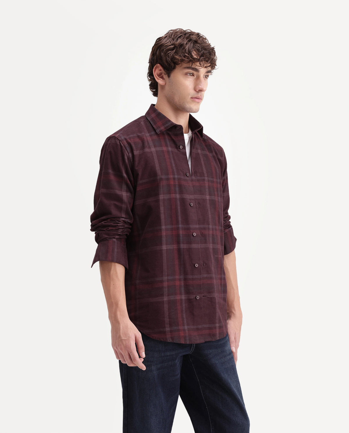 Rare Rabbit Men's Edom Pastel Maroon Cotton Button Regular Fit Checked Shirt