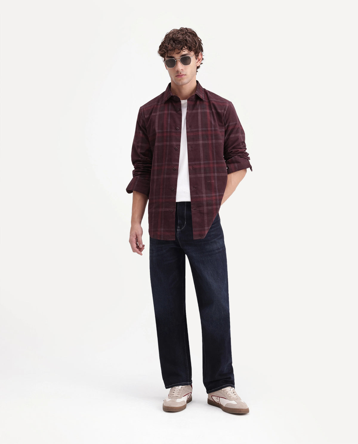 Rare Rabbit Men's Edom Pastel Maroon Cotton Button Regular Fit Checked Shirt