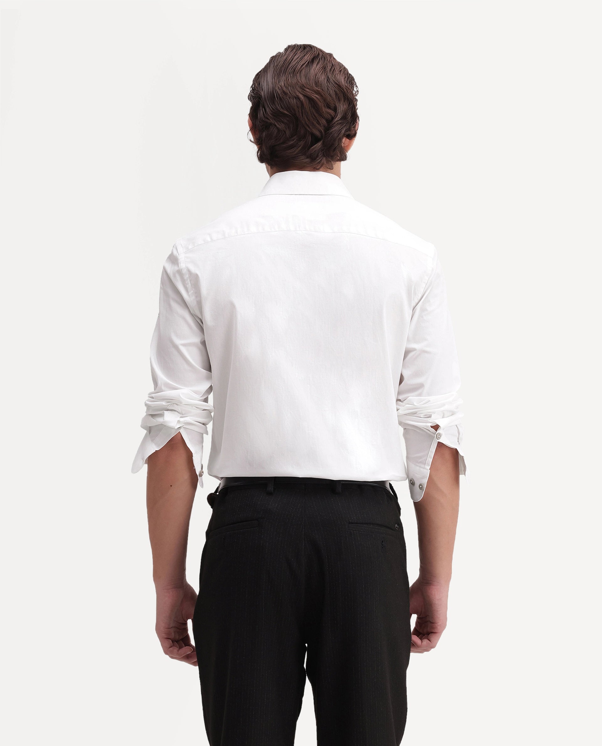 Rare Rabbit Men's Abit White Cotton Blend Button Regular Fit Plain Shirt