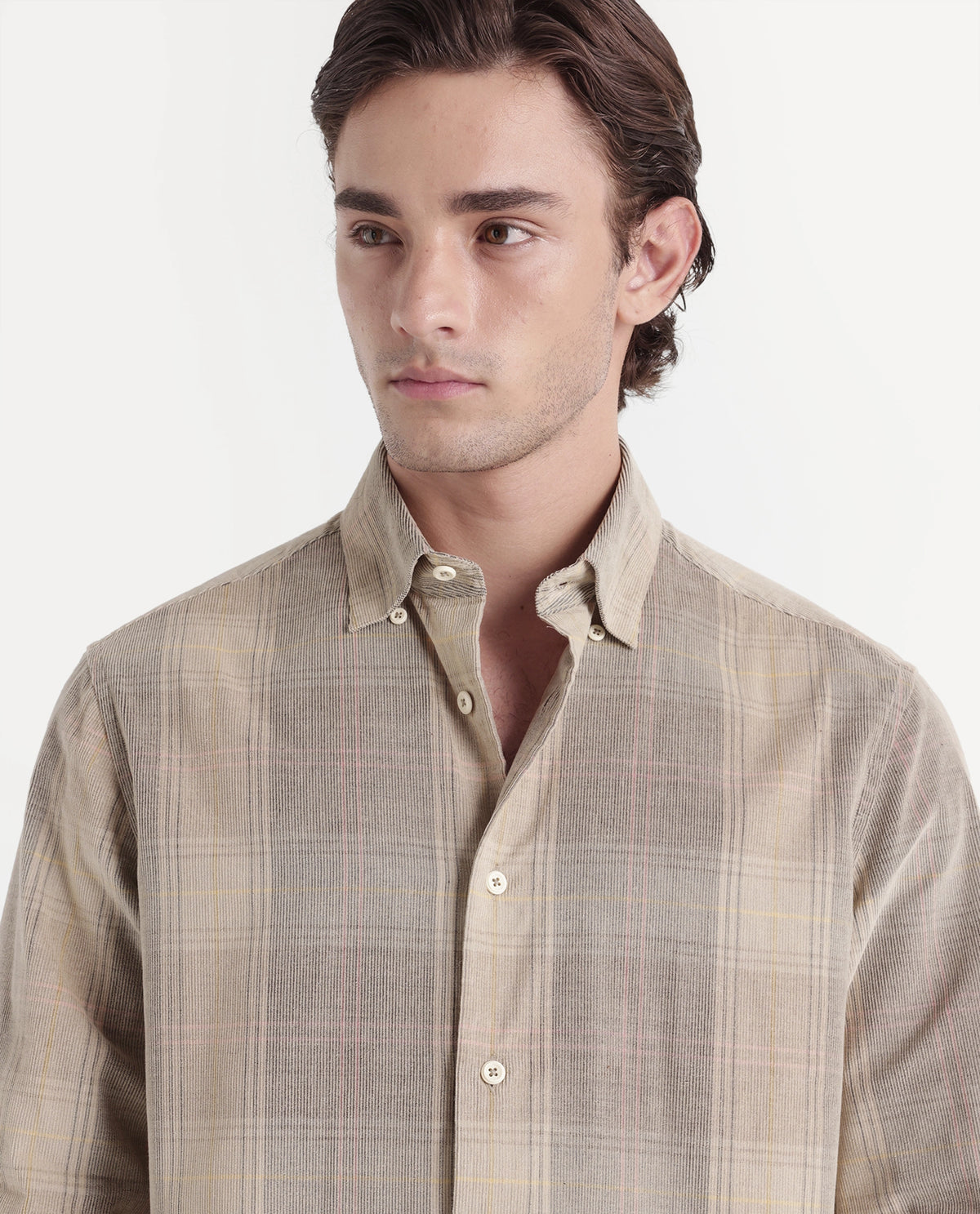 Rare Rabbit Men's Ezra Beige Cotton Button Regular Fit Checked Shirt