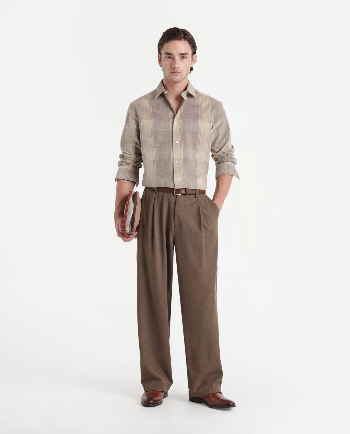 Rare Rabbit Men's Ezra Beige Cotton Button Regular Fit Checked Shirt
